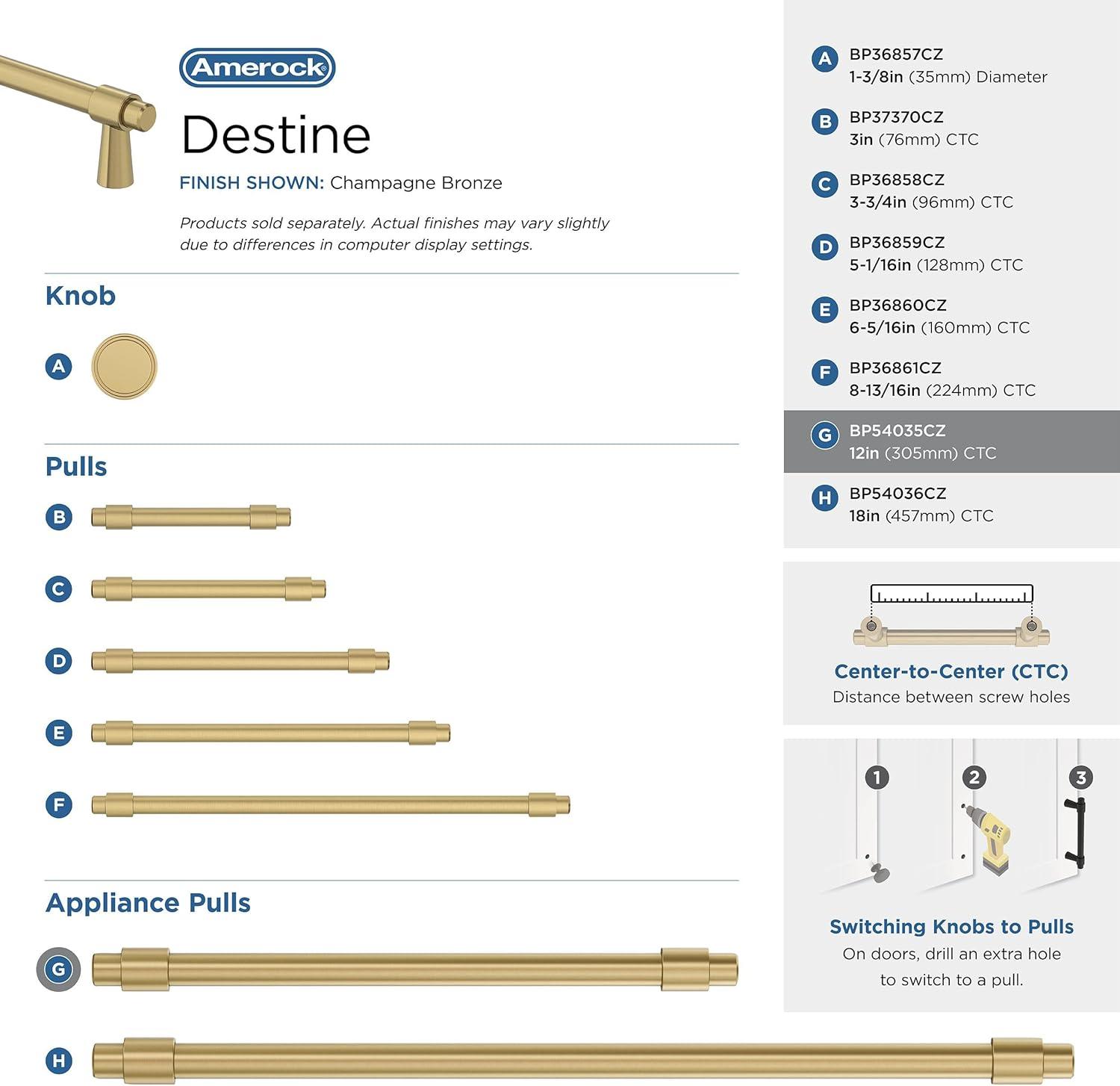 Amerock Destine 12 inch (305mm) Center-to-Center Champagne Bronze Appliance Pull