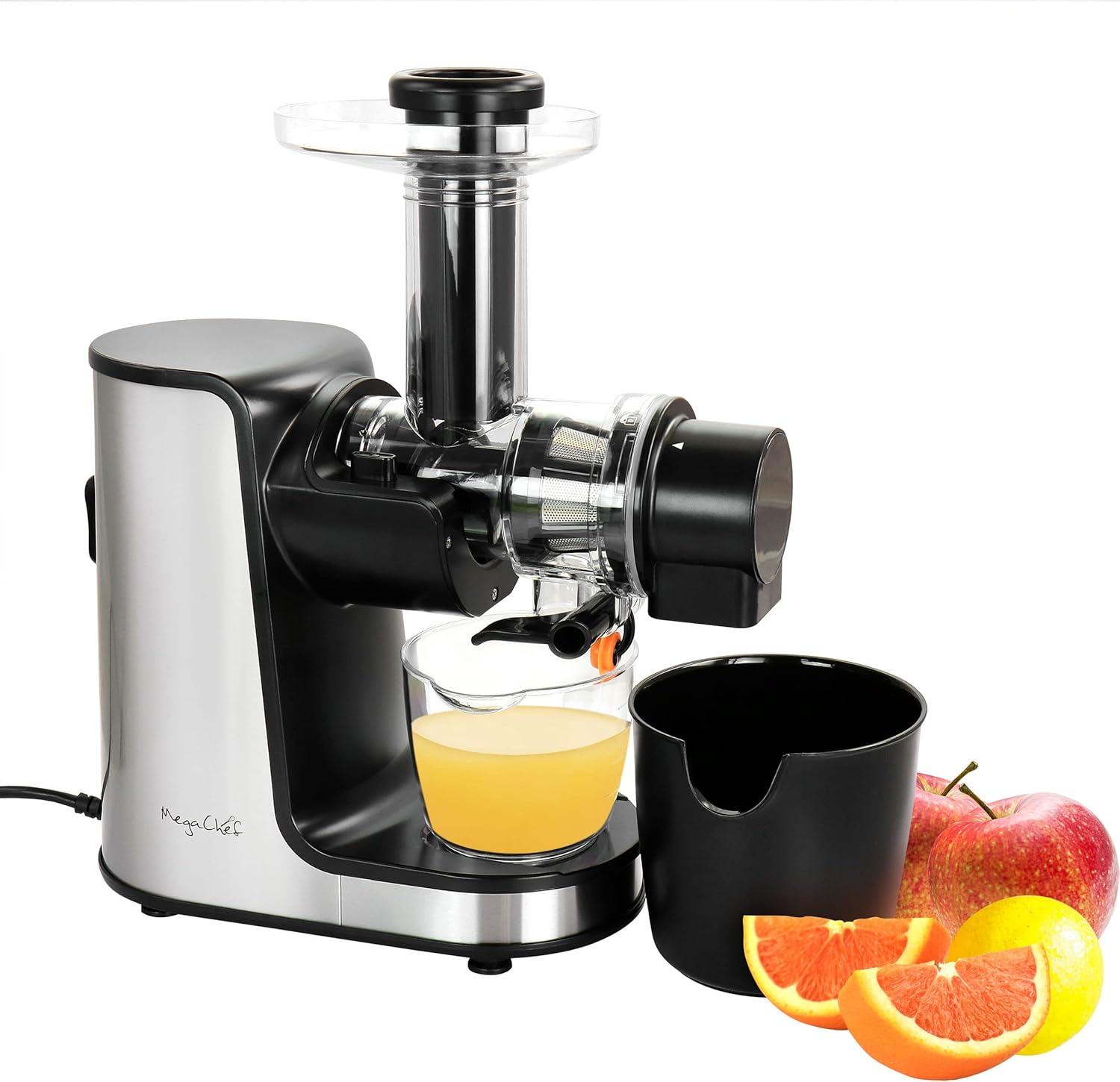 MegaChef 150 Watt 2 Speed Stainless Steel Electric Slow Masticating & Cold Press Juicer