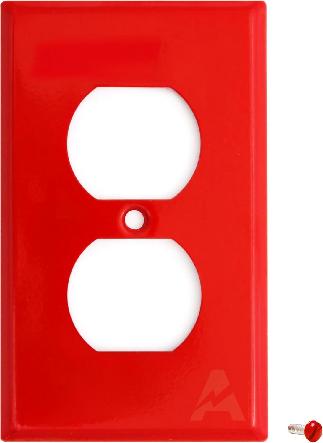 Red Metal 1-Gang Duplex Receptacle Wall Plate