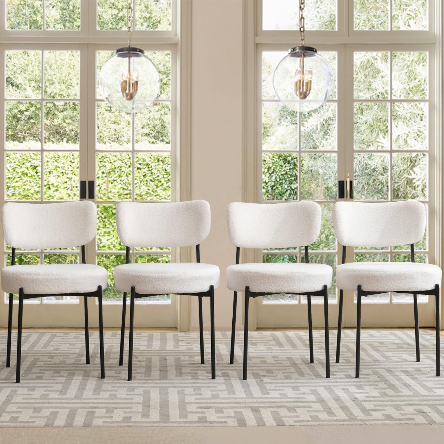 XINMICS White Dining Chairs Boucle Dining Room Chair Set of 2