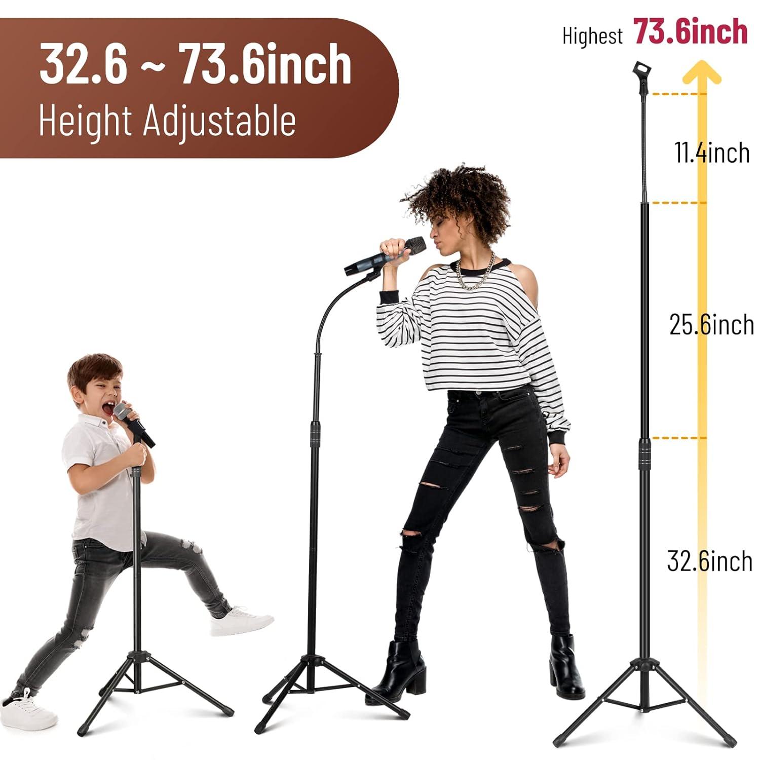 CAHAYA Dual-use Tripod Microphone Stand with Phone Holder Gooseneck Floor Mic Stand Portable with Carrying Bag and 2 Mic Clips for Singing Performance Wedding Stage Meeting Live CY0312