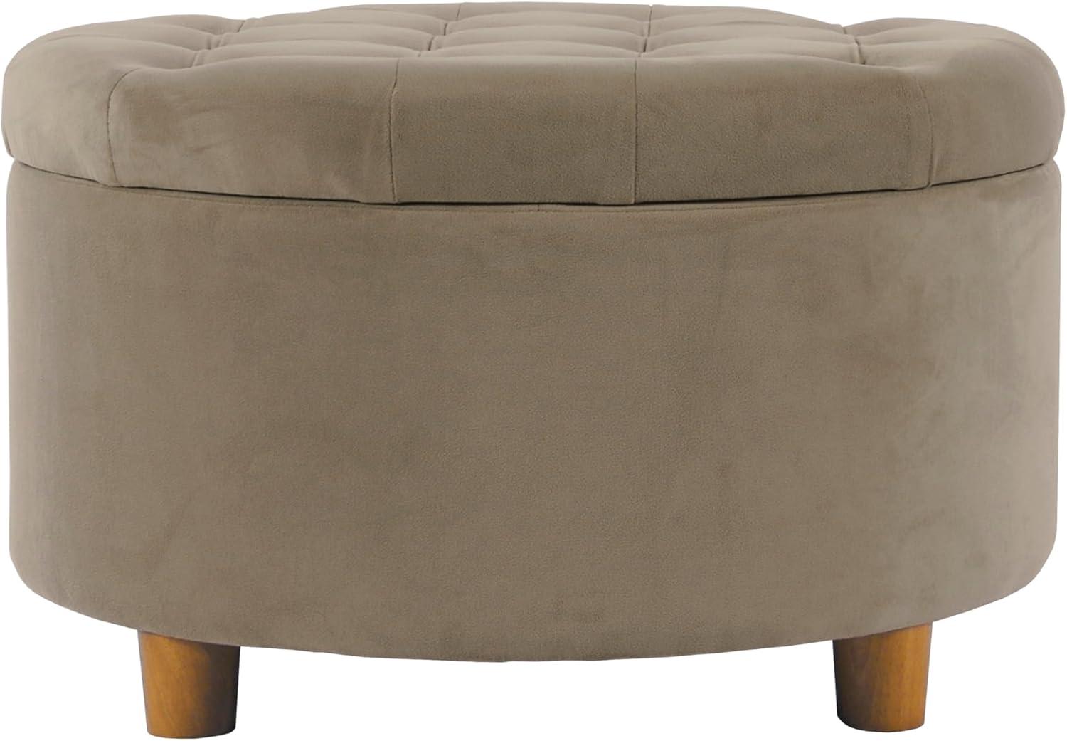 Tufted Round Storage Ottoman Fawn Velvet - HomePop: Lift-Off Lid, Honey Oak Legs, 250lb Capacity