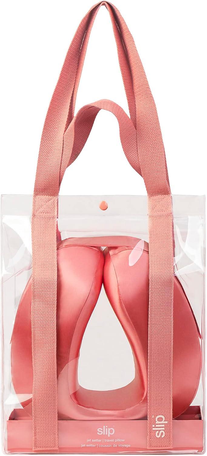 Blush Pink Silk Travel Neck Pillow with Removable Cover