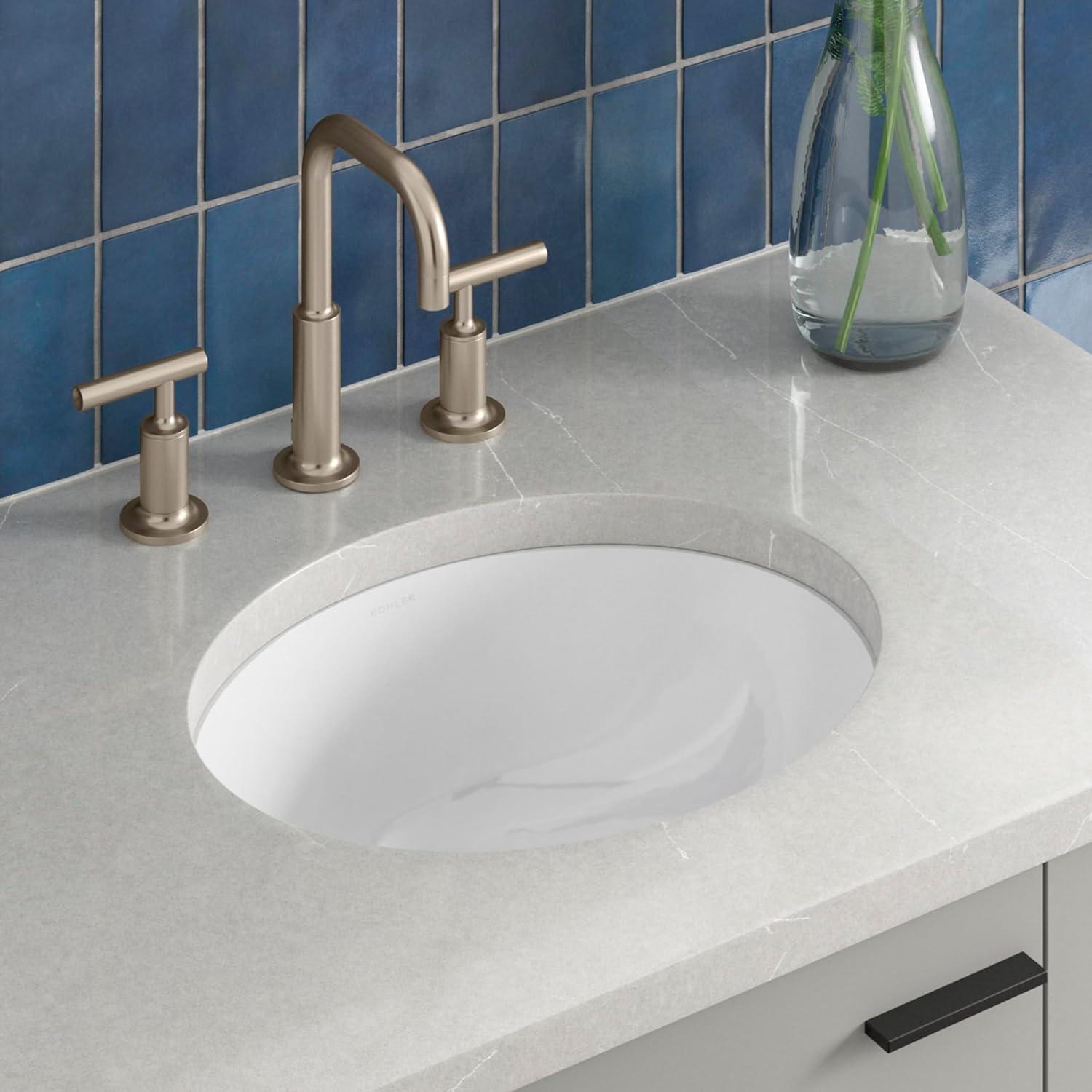 White Ceramic Oval Undermount Bathroom Sink