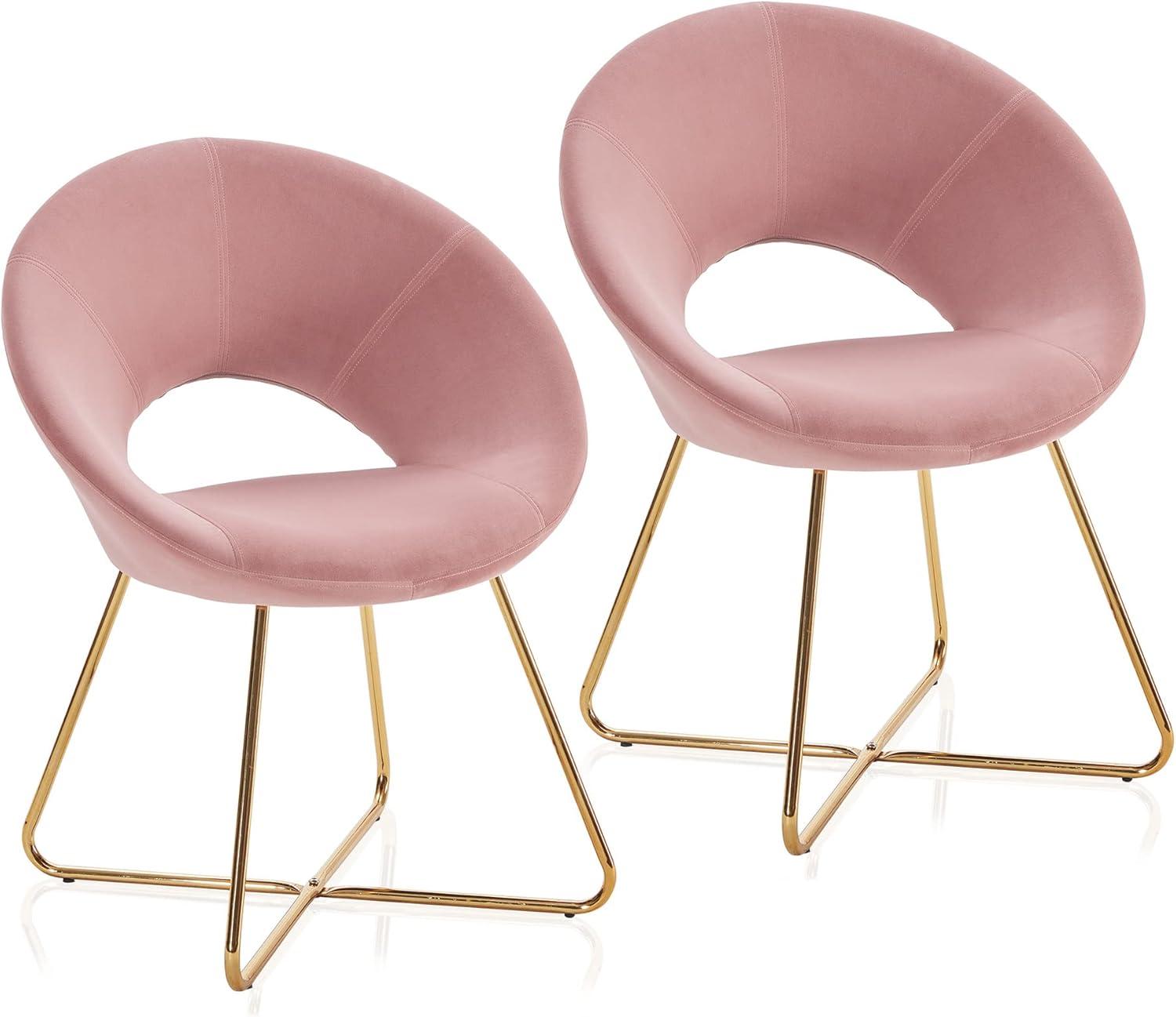 BELLEZE Velvet Modern Accent Chair Vanity Chair Set of 2, Comfy Makeup Chair with Back Living Room Chair, Upholstered Dining Chairs Leisure Armchair with Golden Metal Legs - Ezra (Dark Grey)