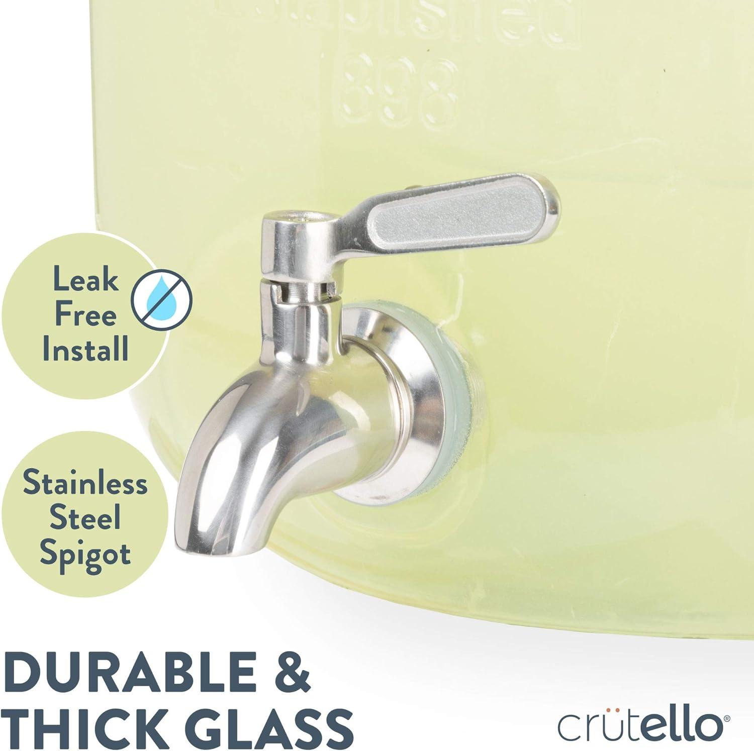 Crutello Outdoor Glass Beverage Dispenser with Stainless Steel Spigot & Ice Cylinder - 2 Gallon Drink Dispenser for Tea, Lemonade, Cold Water & More - A Family-Owned American Brand