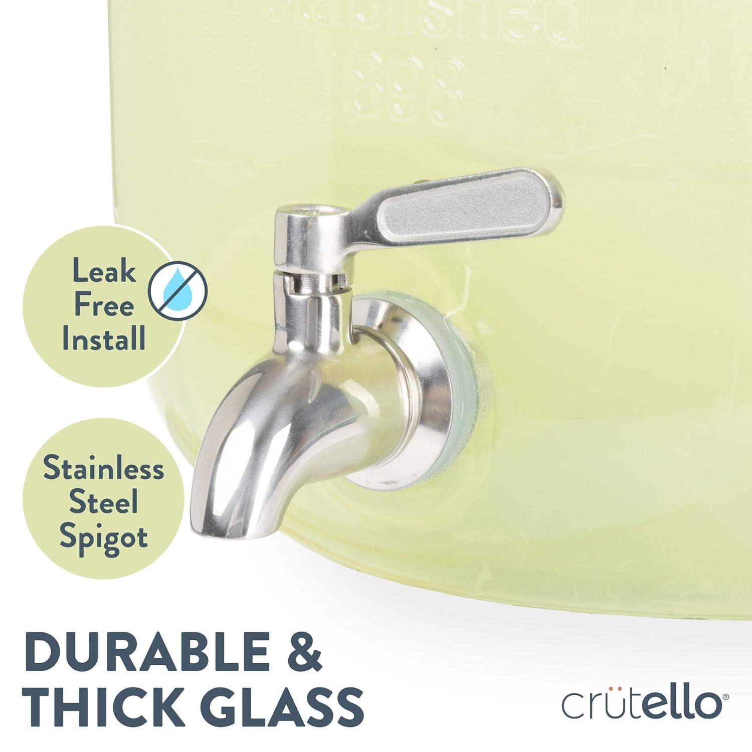 Crutello Outdoor Glass Beverage Dispenser with Stainless Steel Spigot & Ice Cylinder - 2 Gallon Drink Dispenser for Tea, Lemonade, Cold Water & More - A Family-Owned American Brand