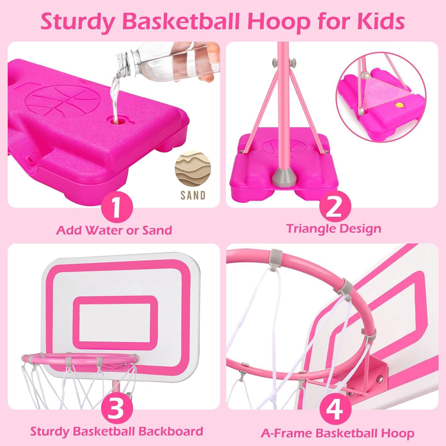 Kids Basketball Hoop Adjustable Height 2.9 ft-6.2 ft Toddler Basketball Hoop for Kids Indoor Outdoor Play Portable Basket Ball Goal Backyard Outside Toys for Boy Girl Age 2 3 4 5 6 7 8