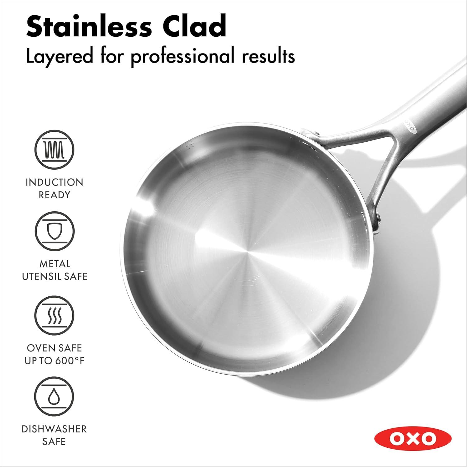 OXO Mira 3-Ply Stainless Steel Saucepan Set, 1.6 Qt And 3.25 Qt