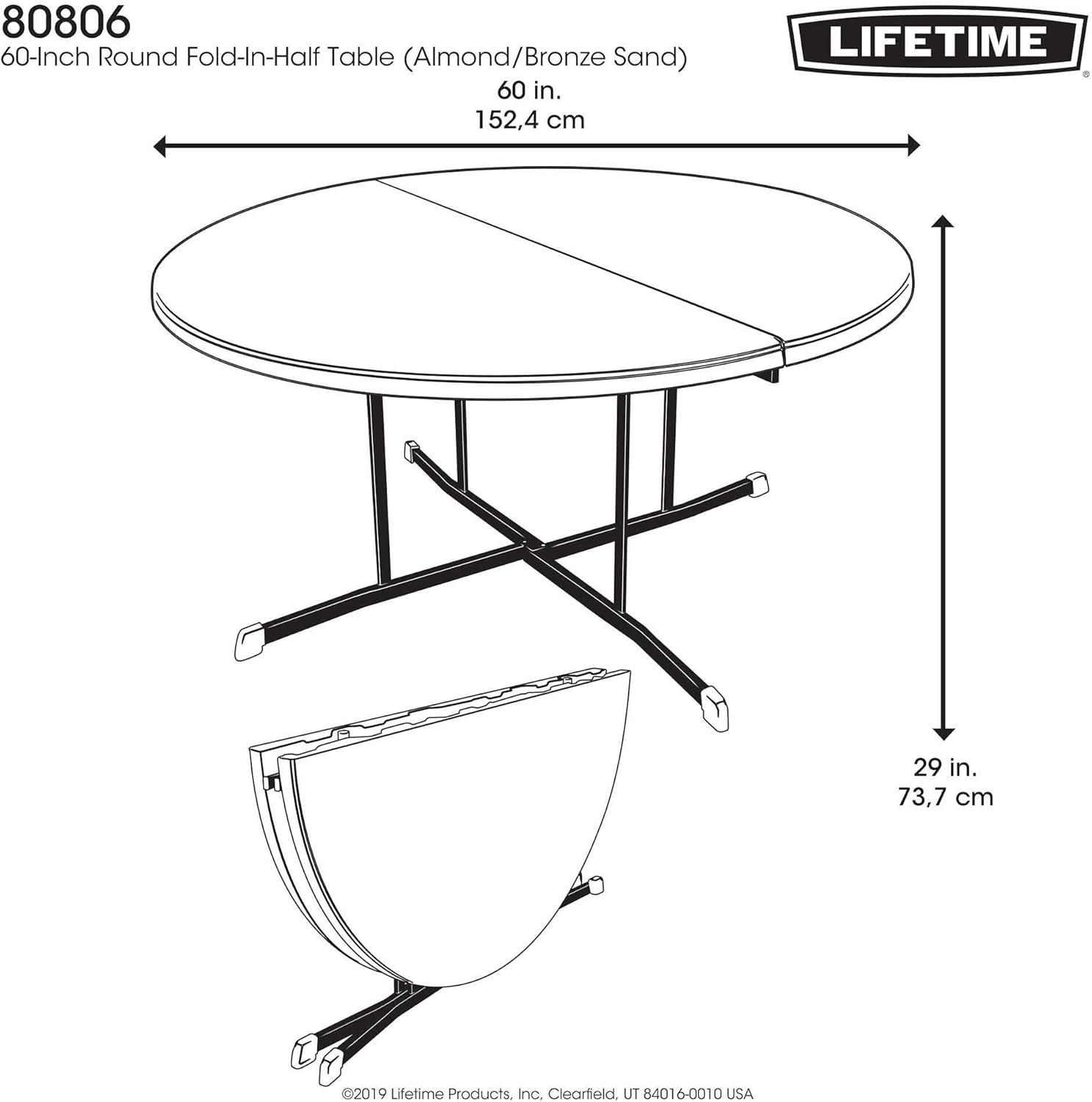 Lifetime 60 inch Round Folding Table, Indoor/Outdoor Commercial Grade, Almond (80806)