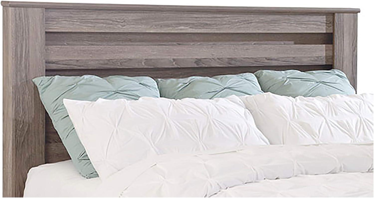Transitional Gray Oak King Panel Bed with White Wax Effect