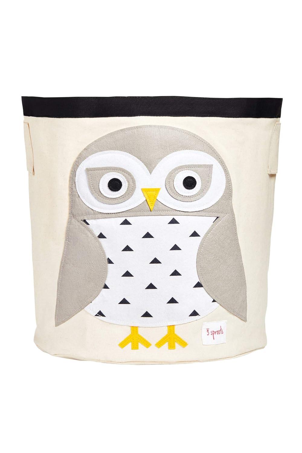 3 Sprouts White and Gray Canvas Owl Storage Bin