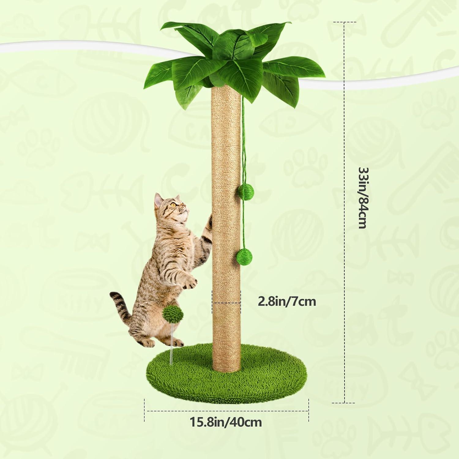 Dohump Cat Scratching Post, 26" Kitten Scratching Post with Premium Sisal Rope, Cute Cat Tree with Dangling and Spring Ball Toys for Indoor Small Cats