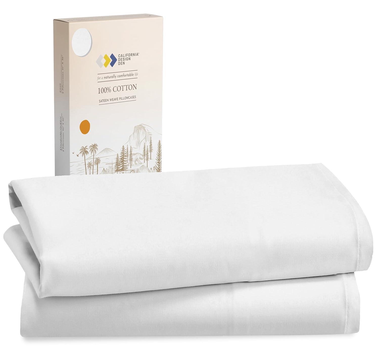 California Design Den King Size Pillow Cases, 100% Cotton Pillow Cases, Set of 2 Soft & Cooling Sateen Weave Pillowcase Set, for King Size Pillows, Bright White