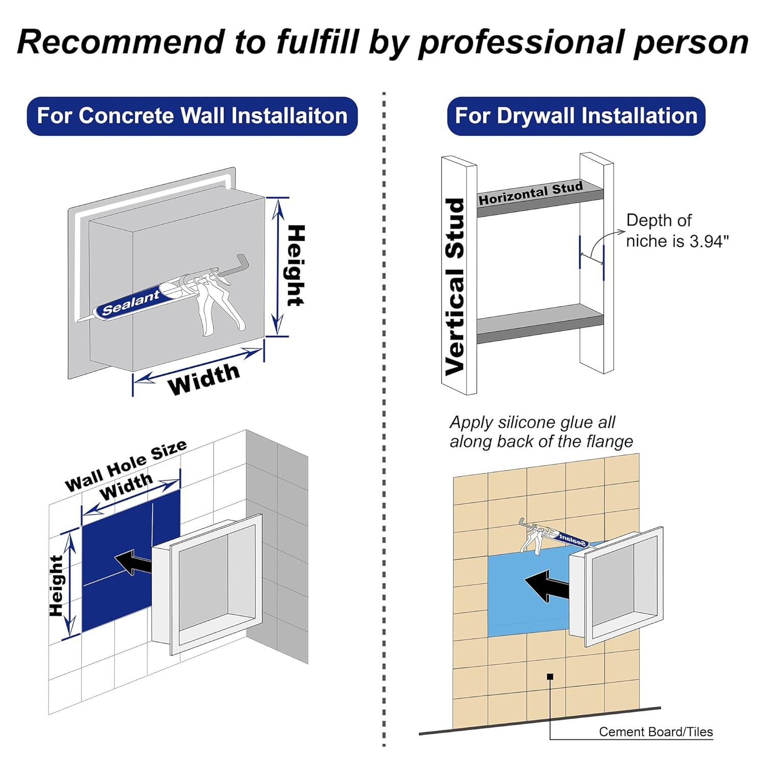 Stainless Steel Shower Niche 24" X 12" Brushed No Tile Needed Niche Shower Recessed Wall Horizontal Niches for Bathroom Storage Over Mount Installation