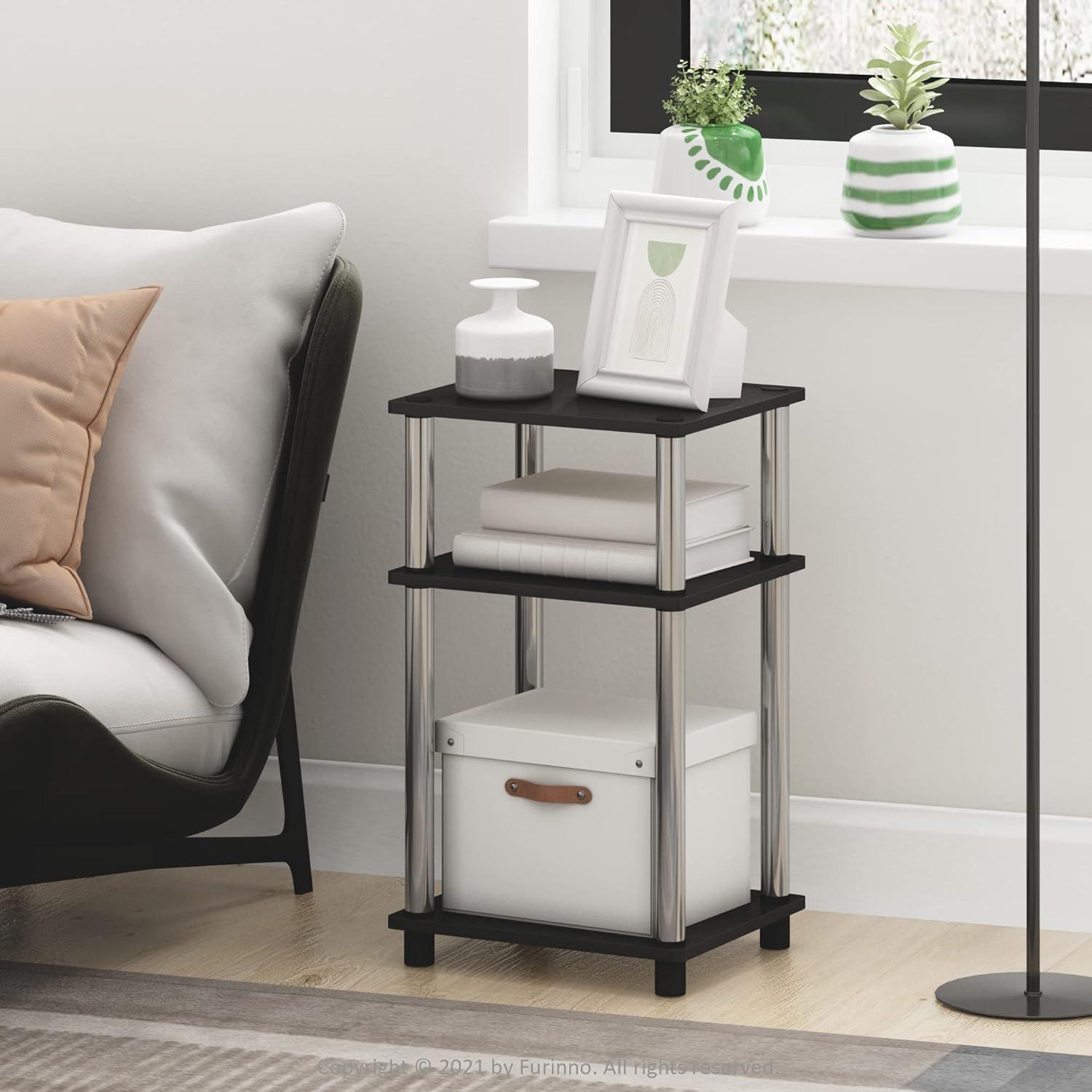 Furinno Just 3-Tier Turn-N-Tube End Table, 2-Pack, Americano/Chrome