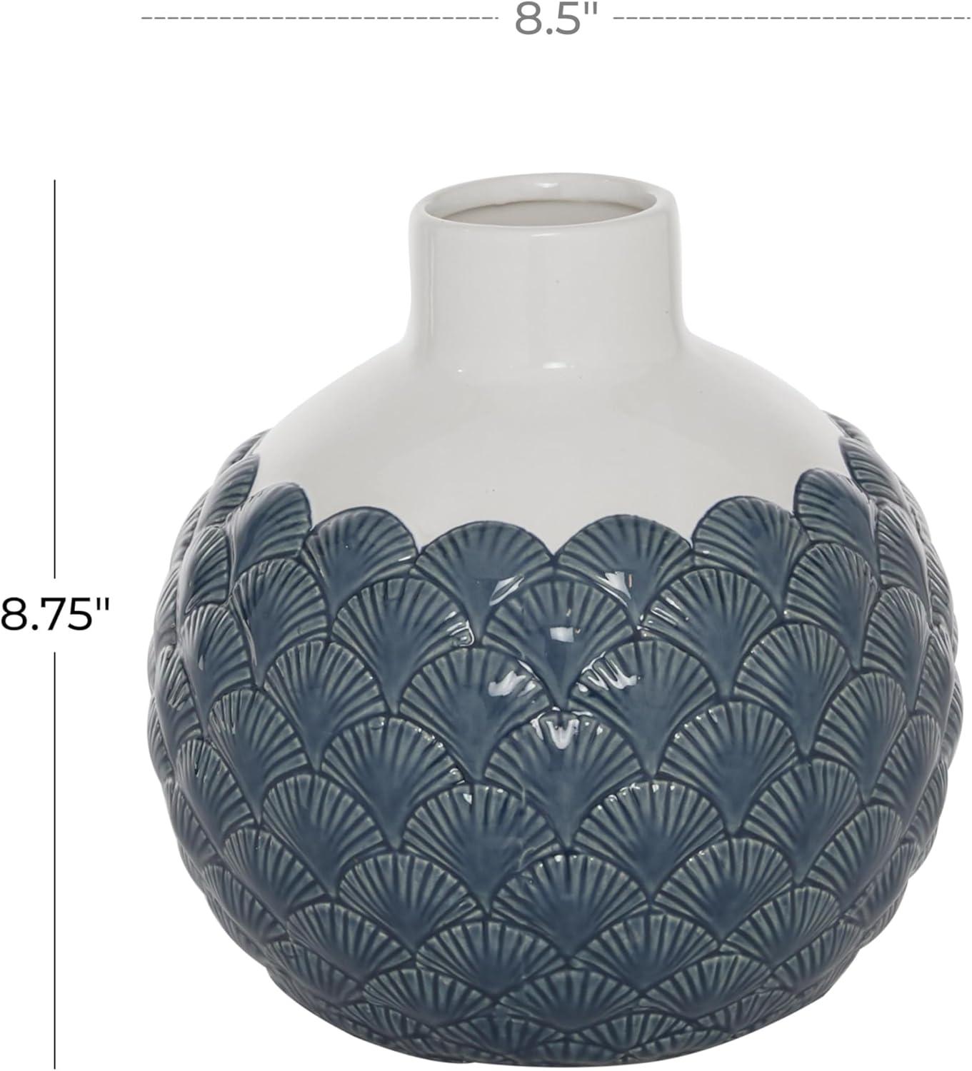 DecMode 9" Blue Ceramic Vase with Shell Designs