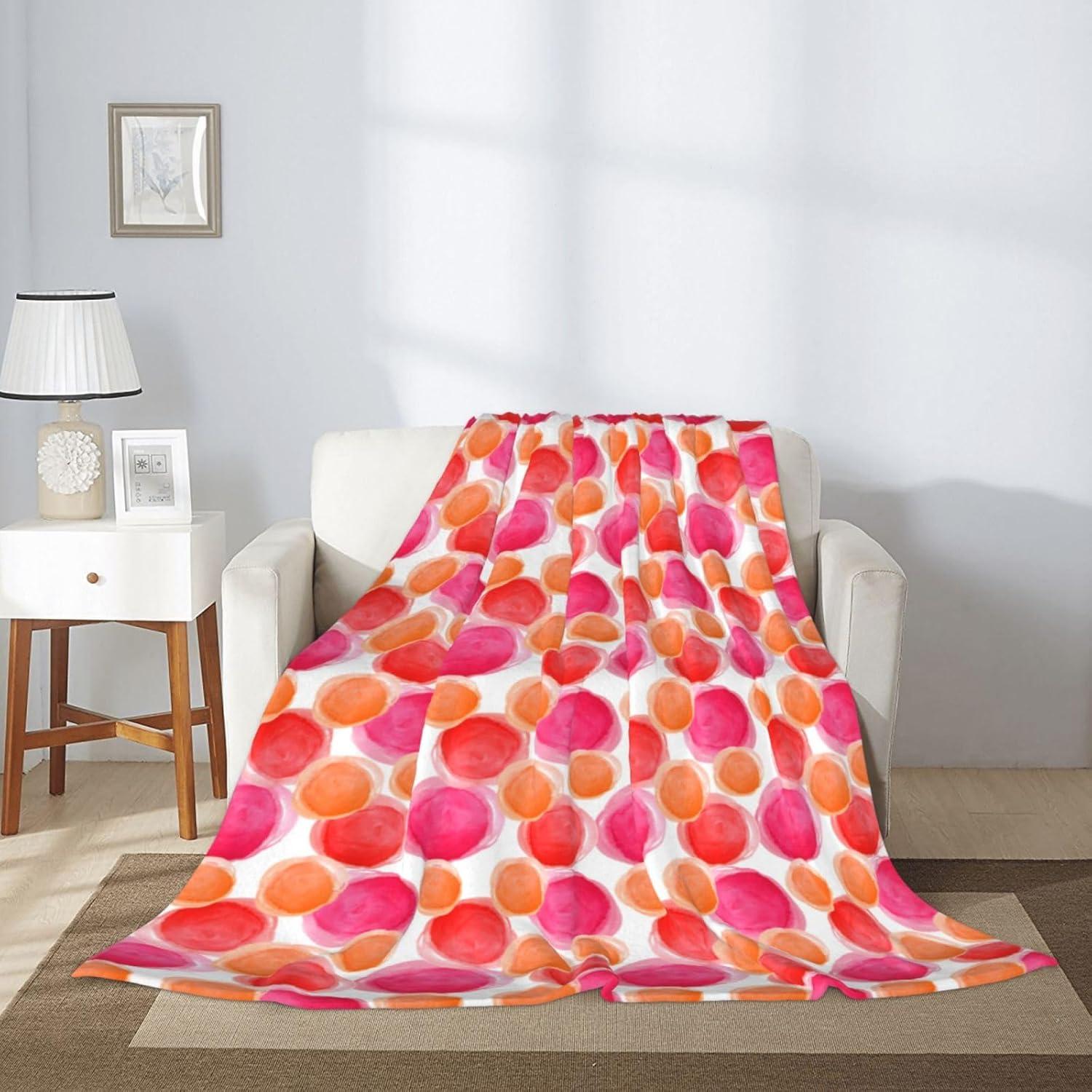 Pink Orange Fleece Throw Blanket Lightweight Soft Cozy Flannel Blankets for Girls Women for Couch Bed Sofa Travel Camping 50" x 60"