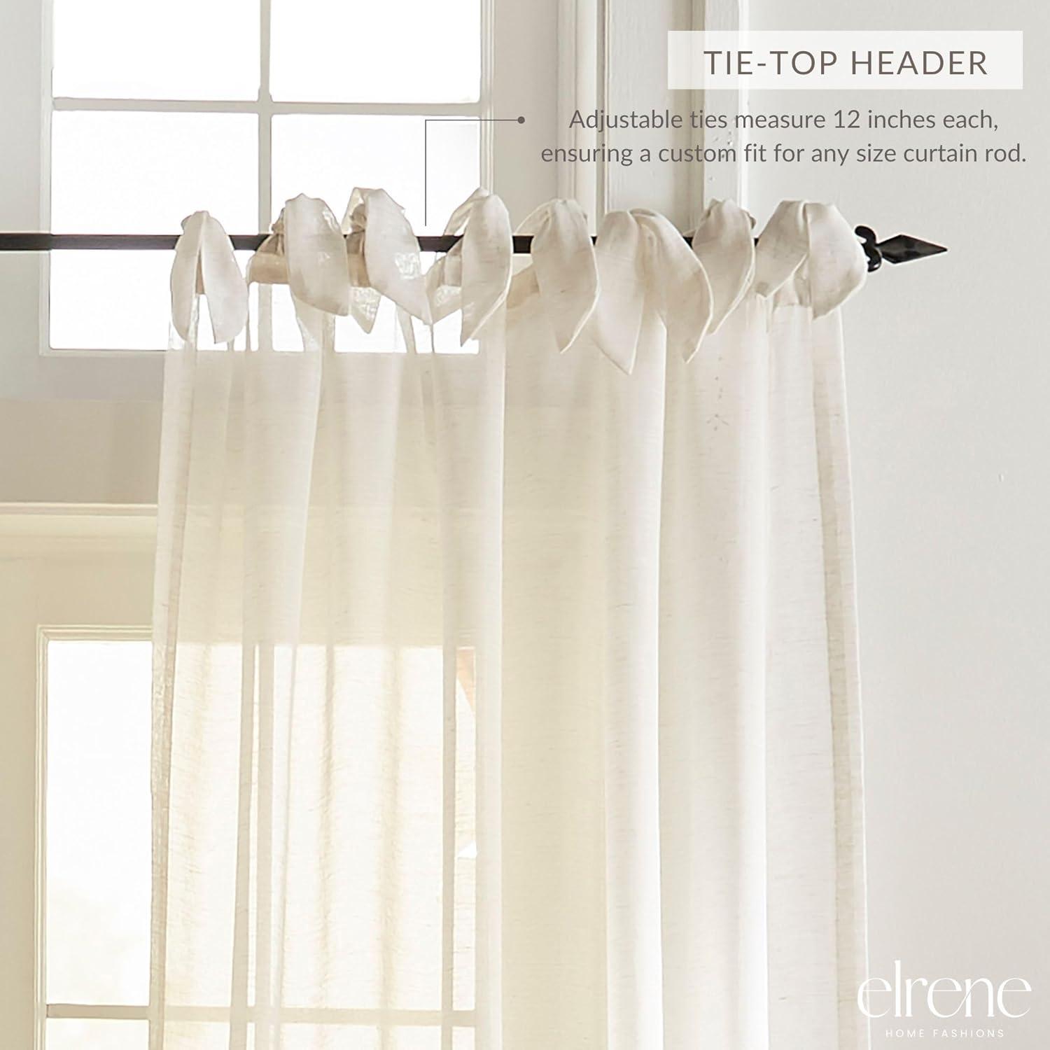Vienna Tie-Top Cottagecore Sheer Single Window Curtain Panel Panel - 52" x 84" - Off White - Elrene Home Fashions