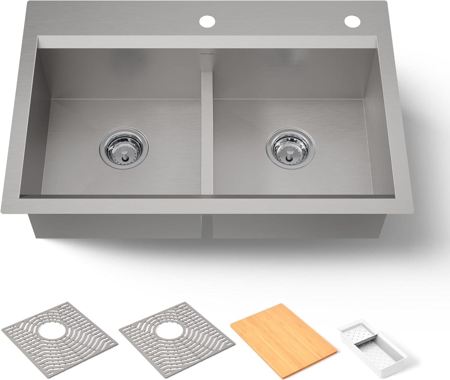 Task Smart Divide33-In X 22-In Top-Mount/Undermount Double-Equal Workstation Kitchen Sink With Accessories