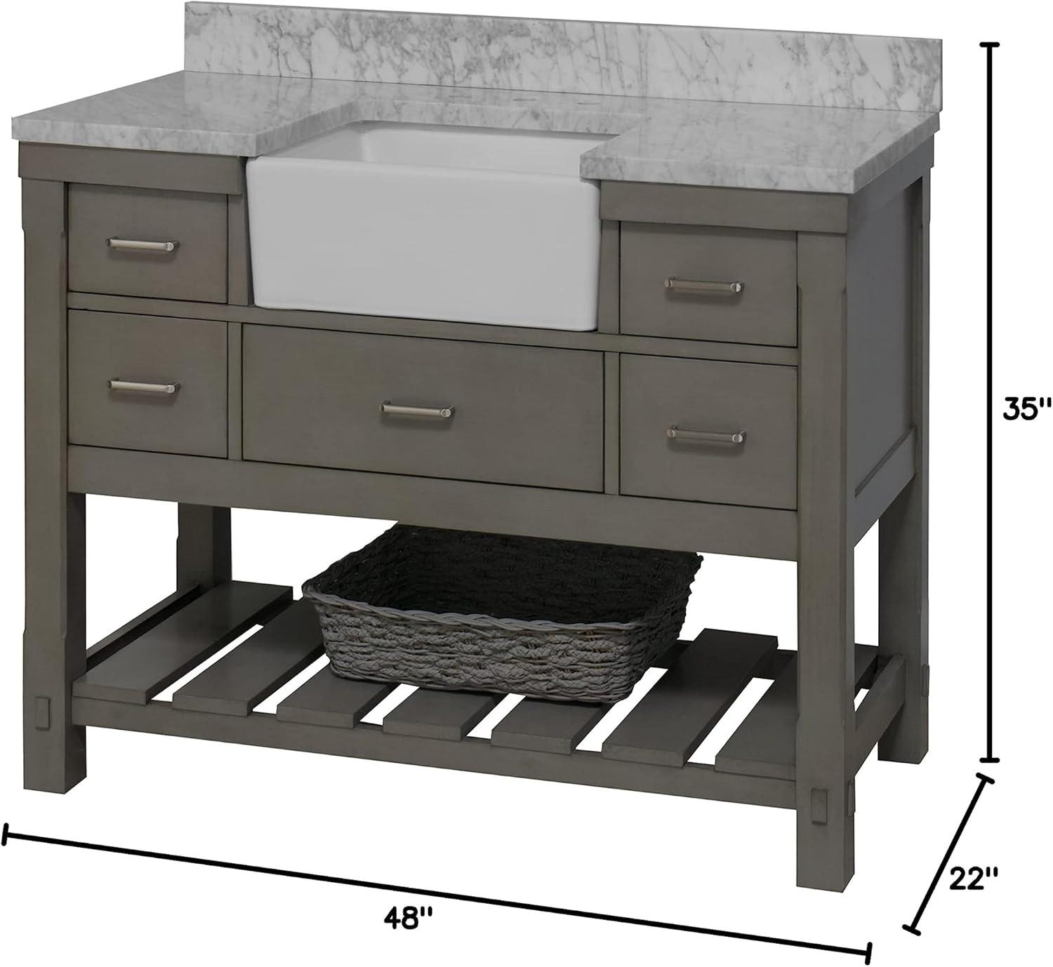 Charlotte 48-inch Weathered Gray Bathroom Vanity with Carrara Marble Top