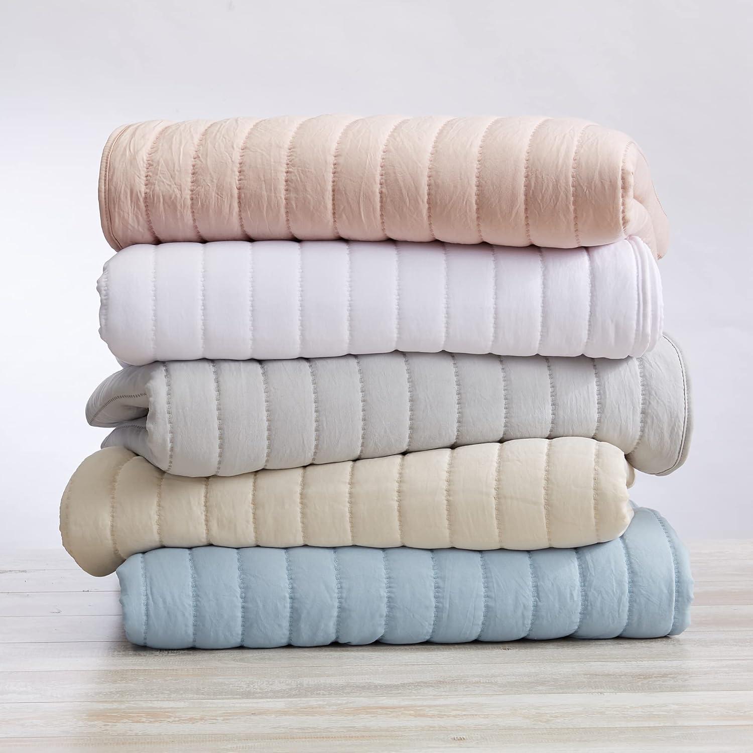 FreshFolds Solid Stitched Microfiber Quilt Set with Shams