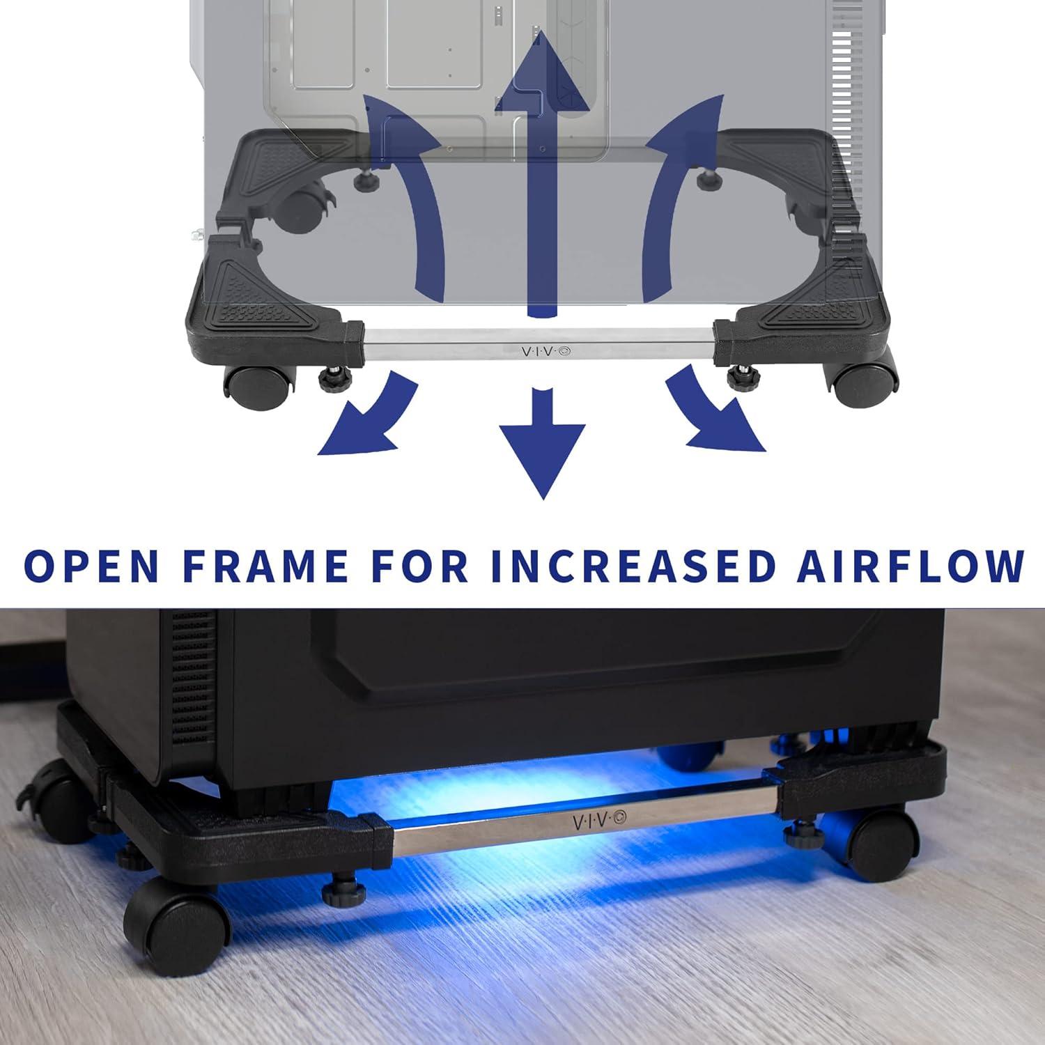 Adjustable Black Alloy Steel Rolling PC Cart with Locking Wheels