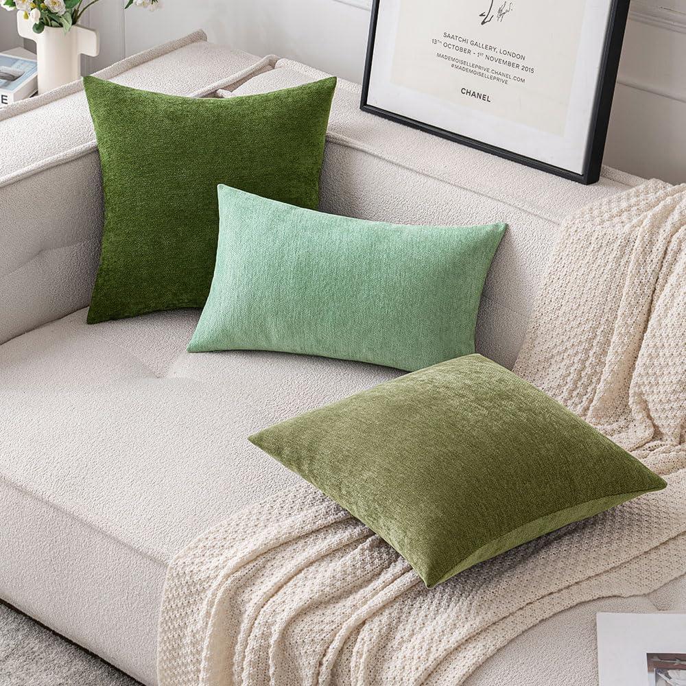 Moss Green Chenille 18x18 Inch Decorative Pillow Covers