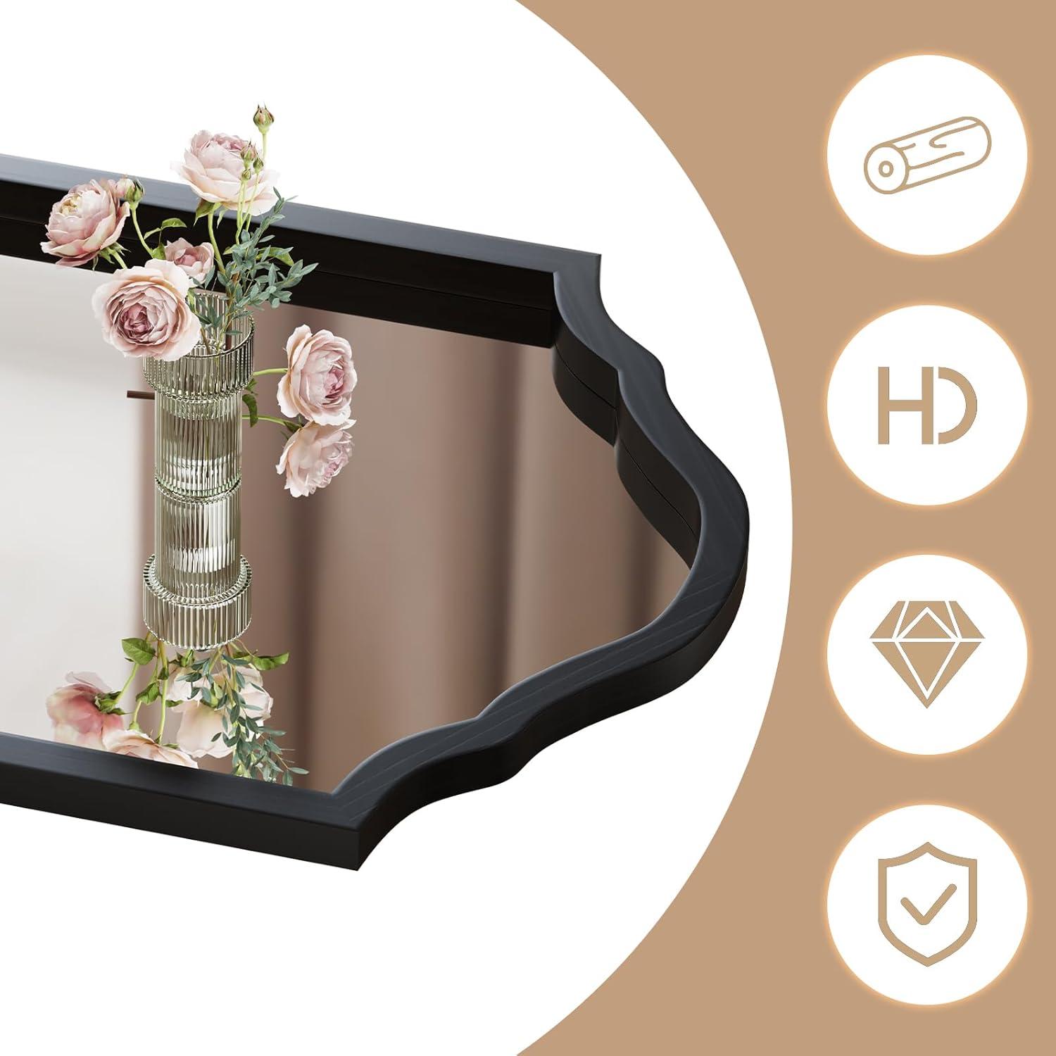 Funtouch Irregular Wall Mirrors 24"x 36" Cloud Shaped Mirrors for Bathroom, Aluminum Alloy Frame Black