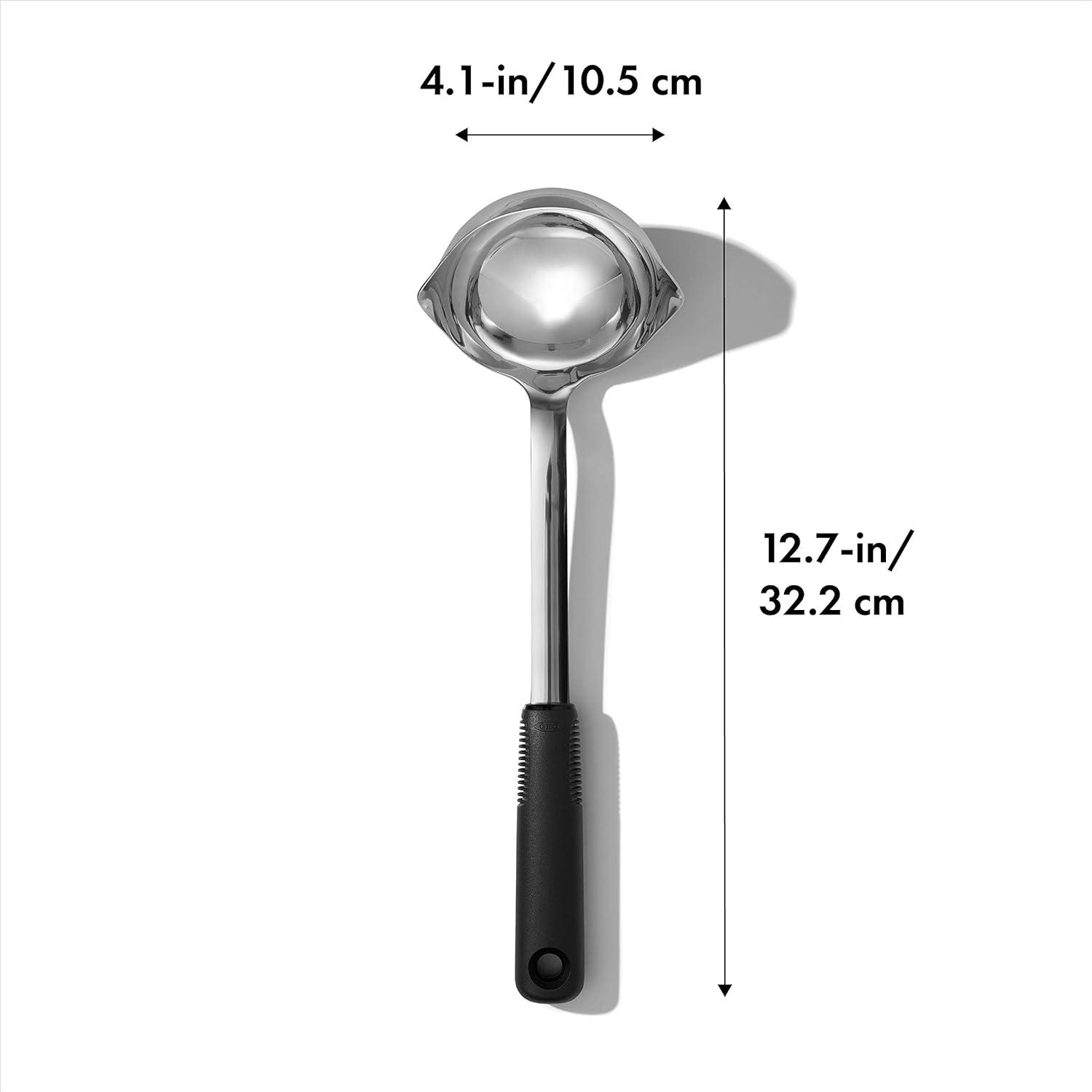 Polished Stainless Steel 12 1/4" Soup Ladle with Non-Slip Handle