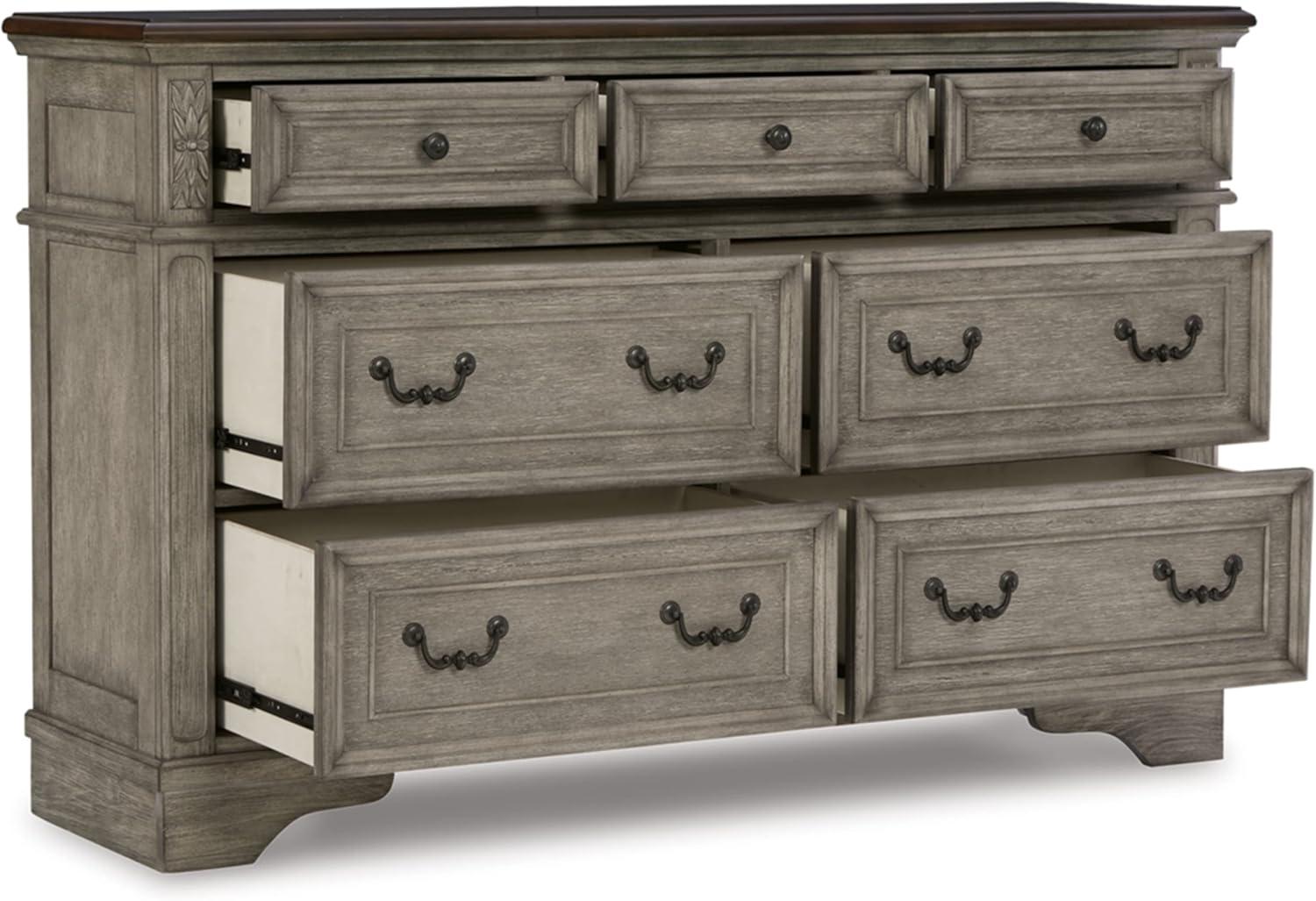 Antique Gray and Walnut 7-Drawer Cottage Dresser