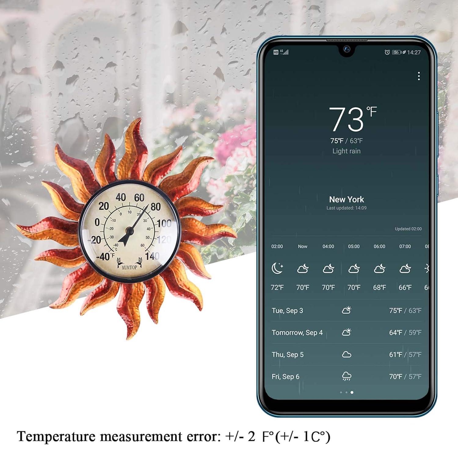 MUMTOP Thermometer Indoor Outdoor Sun Waterproof Wall-Mounted Thermometer Does not Require Any Battery