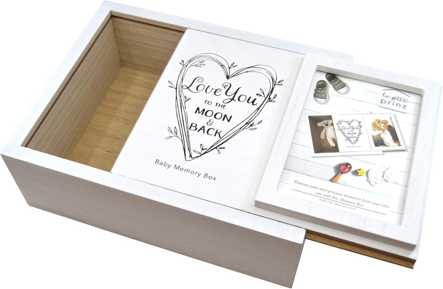 Prinz Baby 4 x 6 Photo Keepsake Box for Cherished Memories, Gender Neutral Baby Shower Gifts, White