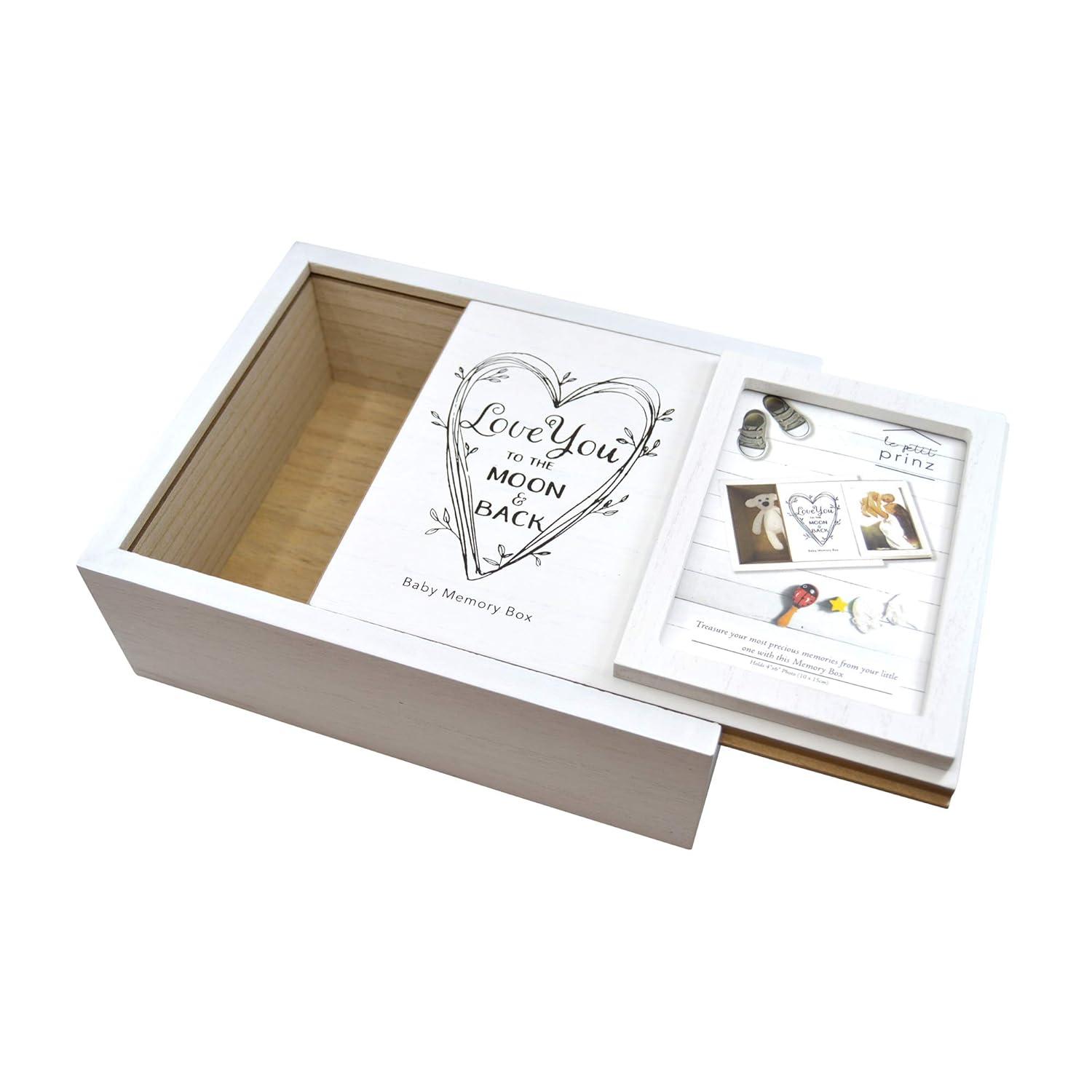 Prinz Baby 4 x 6 Photo Keepsake Box for Cherished Memories, Gender Neutral Baby Shower Gifts, White