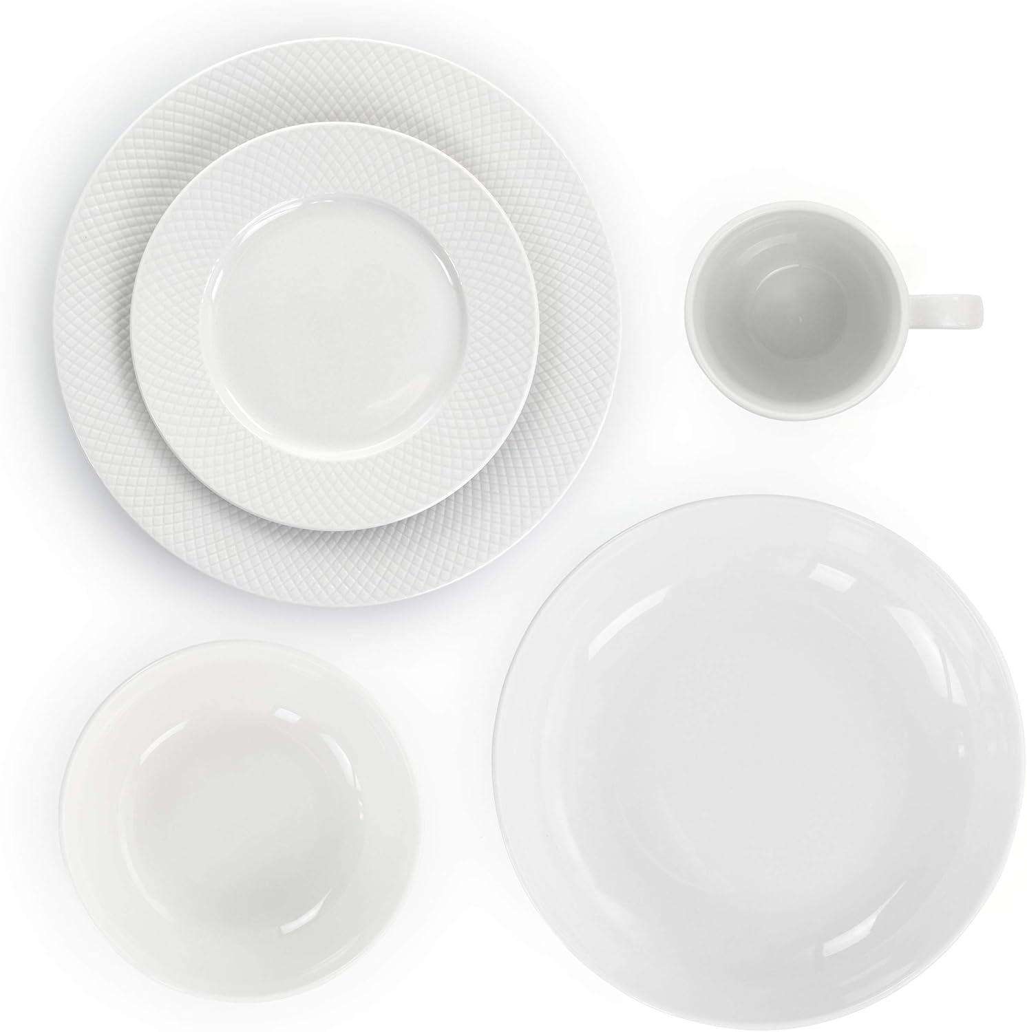 18pc Porcelain Maisy Round Dinnerware Set White - Elama: Dishware Set, Service for 4, Microwave & Dishwasher Safe