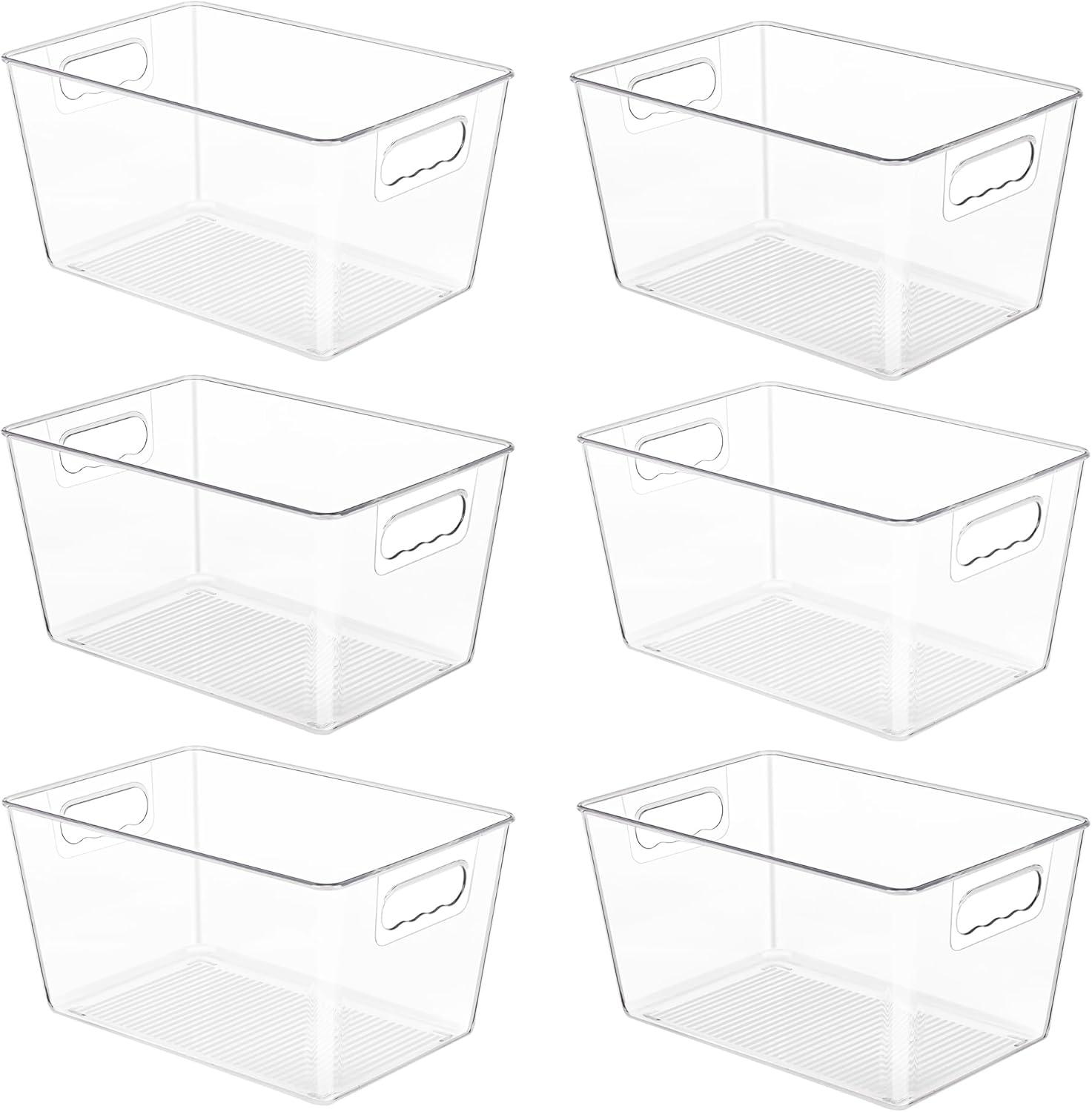 Clear Plastic Storage Bins with Handles, 6-Pack