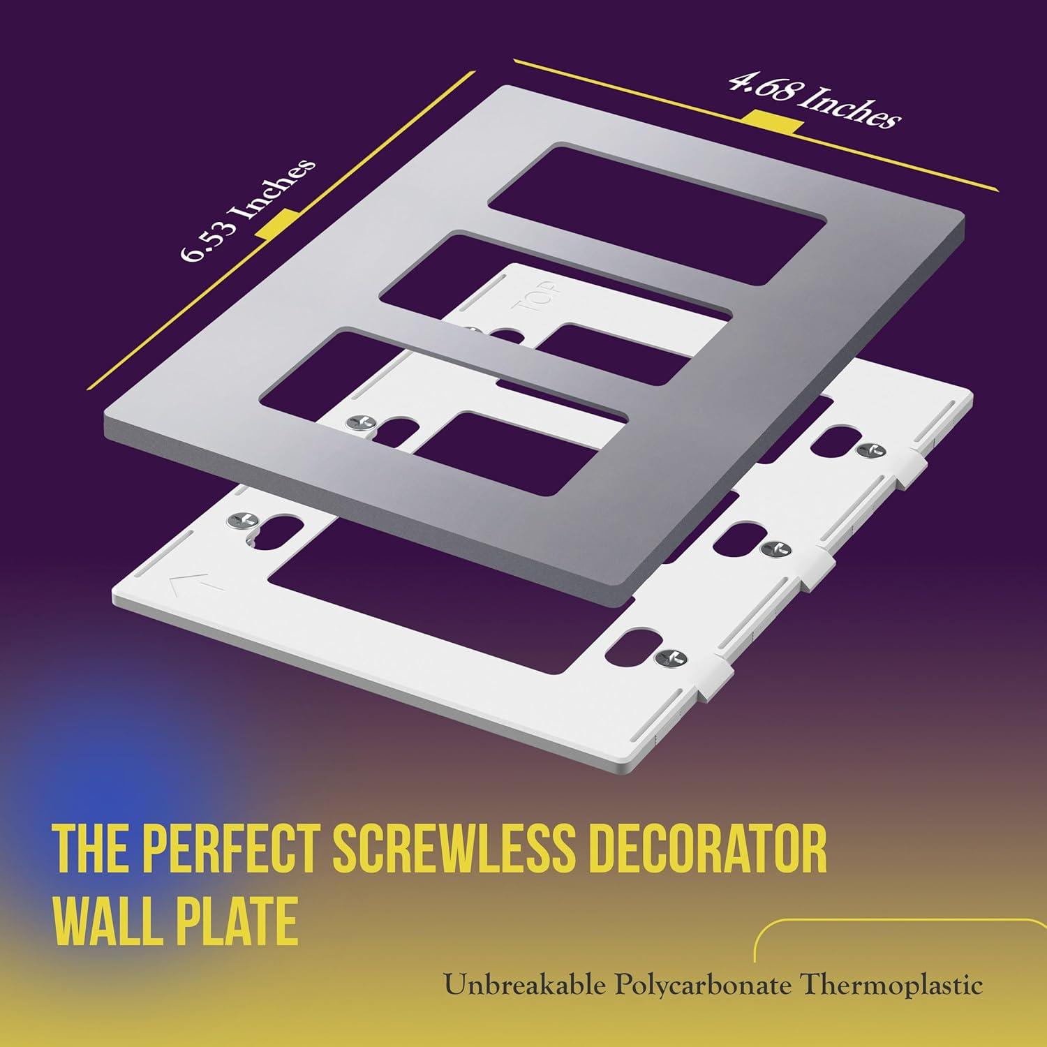 ENERLITES Elite Series Screwless Decorator Wall Plate Child Safe Outlet Cover, Gloss Finish, Size 3-Gang 4.68" H x 6.53" L, Unbreakable Polycarbonate Thermoplastic, SI8833-SV, Silver