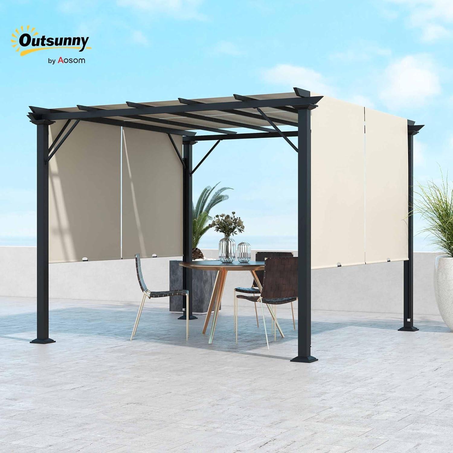 Outsunny 10' x 10' Outdoor Retractable Pergola Canopy with Sun Shade Unique Design Canopy Patio Metal Shelter for Garden Porch Beach, Beige
