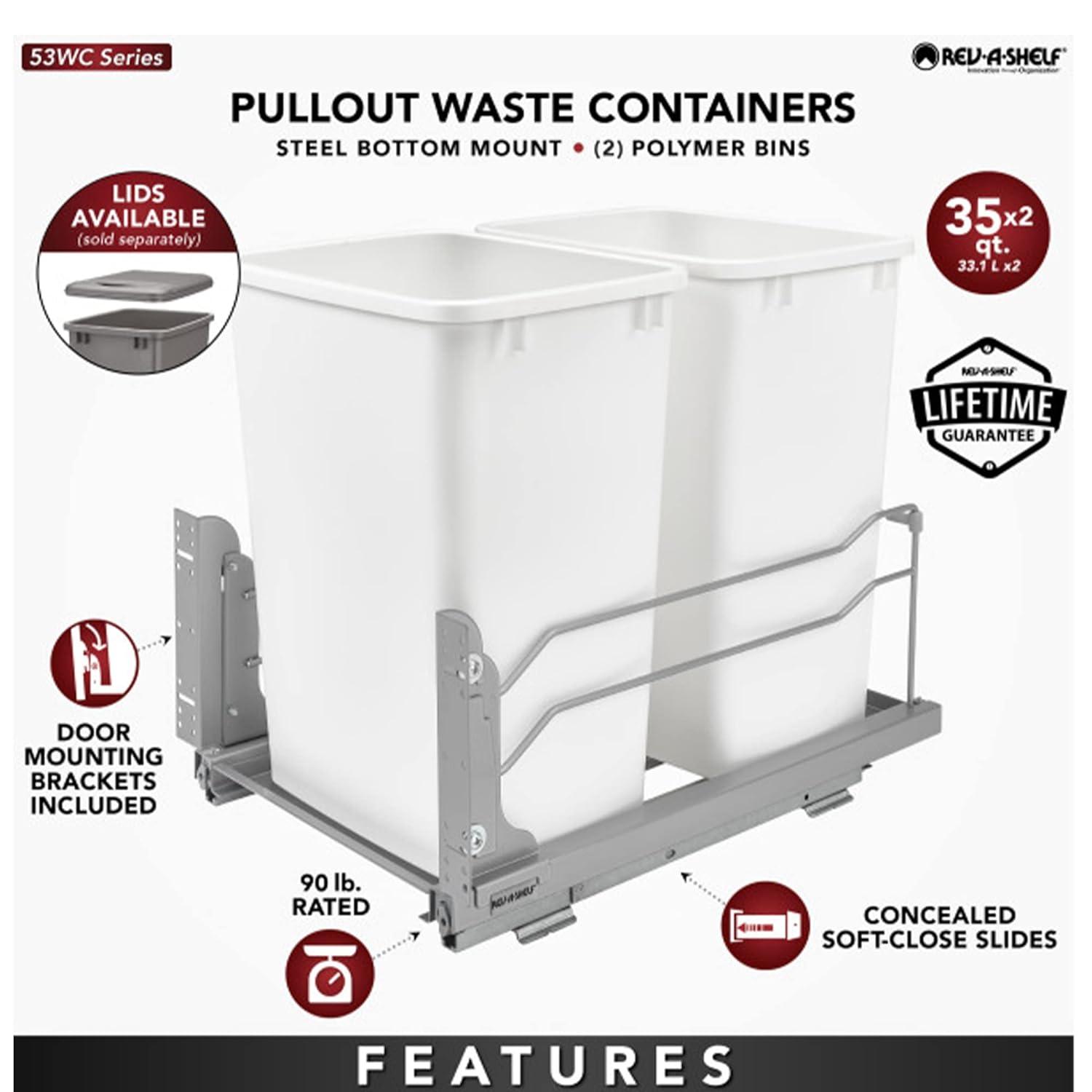Rev-A-Shelf Double Pull Out Trash Can 35 Qt with Soft-Close