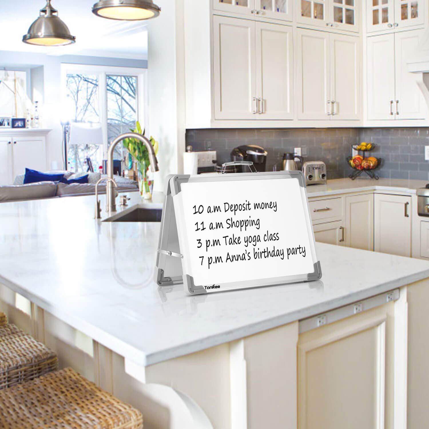 Small Dry Erase White Board – TANKEE Magnetic Desktop Foldable Whiteboard Portable Mini Easel Double Sided on Table Top with Holder for Drawing, Teacher Instruction, Memo Board