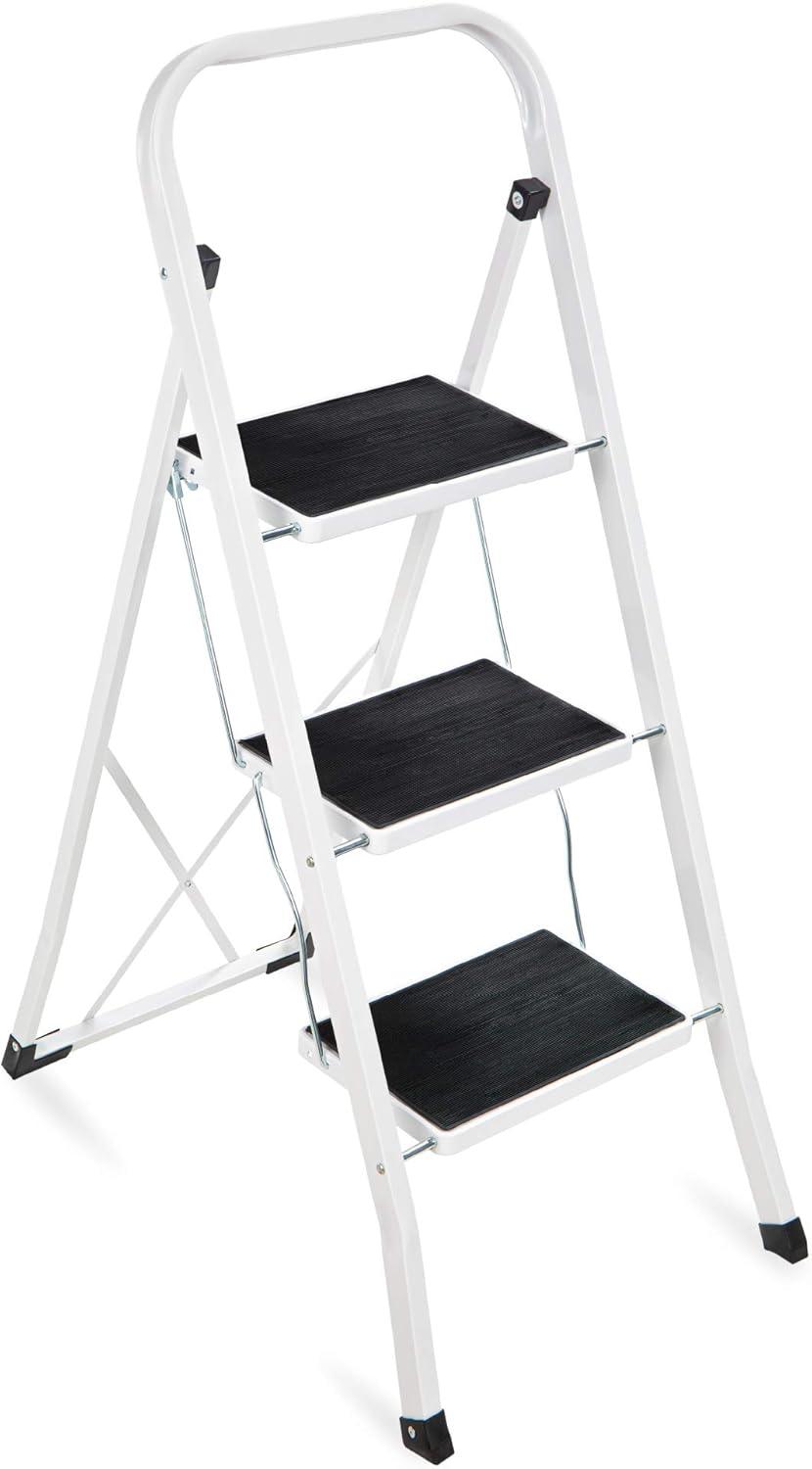 Best Choice Products 3 Step Ladder Folding Lightweight Step Stool for Home w/ Non-Slip Feet, Padded Steps, 330lb White