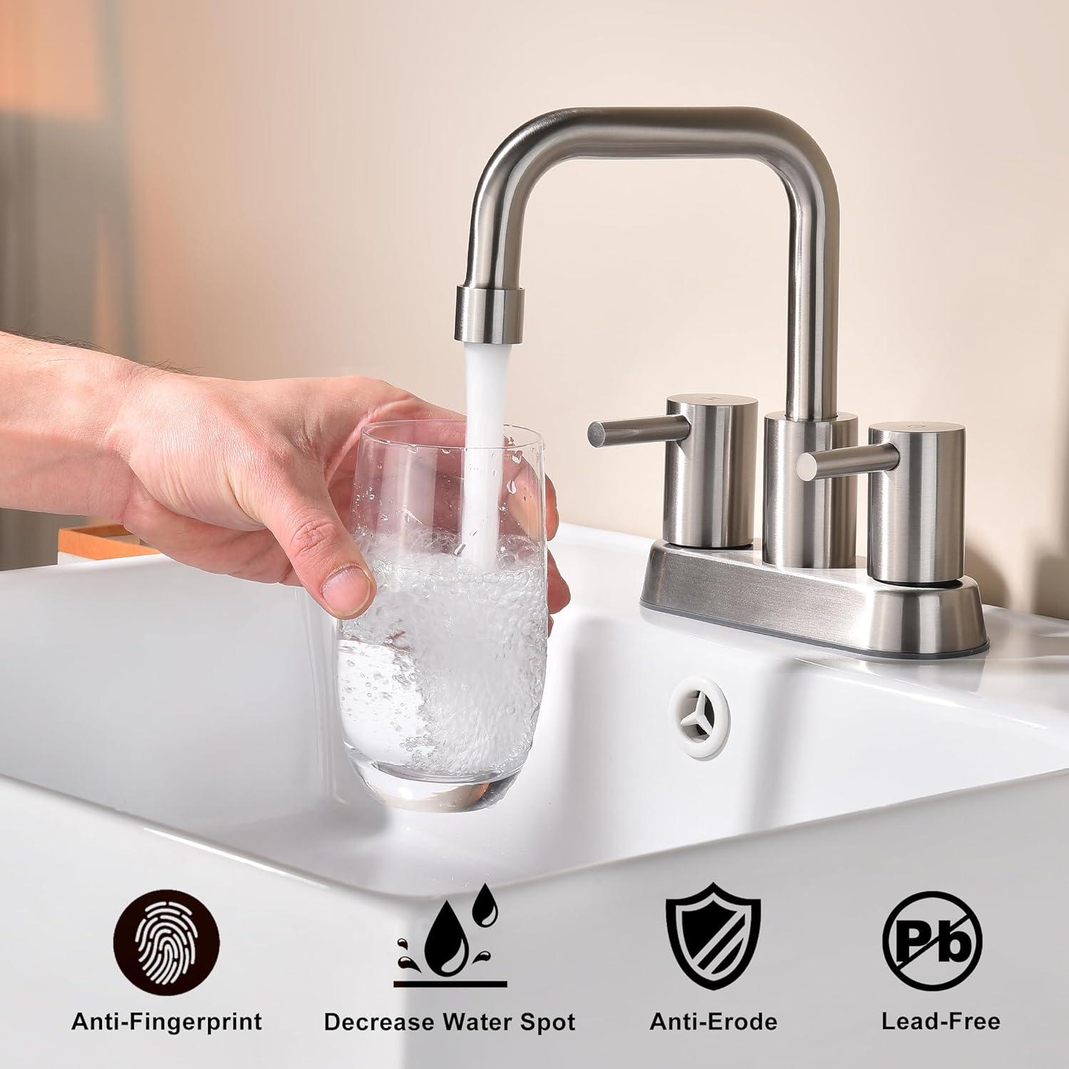 Matte Black 8 inch Widespread Bathroom Sink Faucet Vanity Lavatory Faucet for 3 Holes with Pop up Drain and 360 Degree Swivel Brass Spout