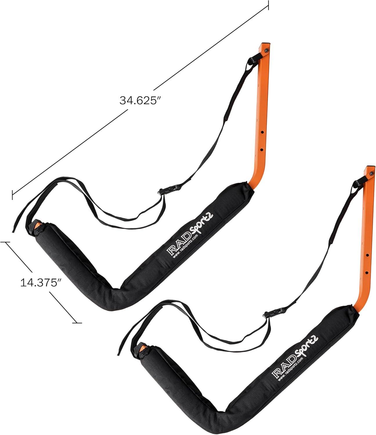 Kayak Storage System - Set of 2 Wall Mount Storage Hangers - 150lb Capacity Rack for Kayaks, Surfboards, Canoes, or Snowboards by Rad Sportz (Orange)