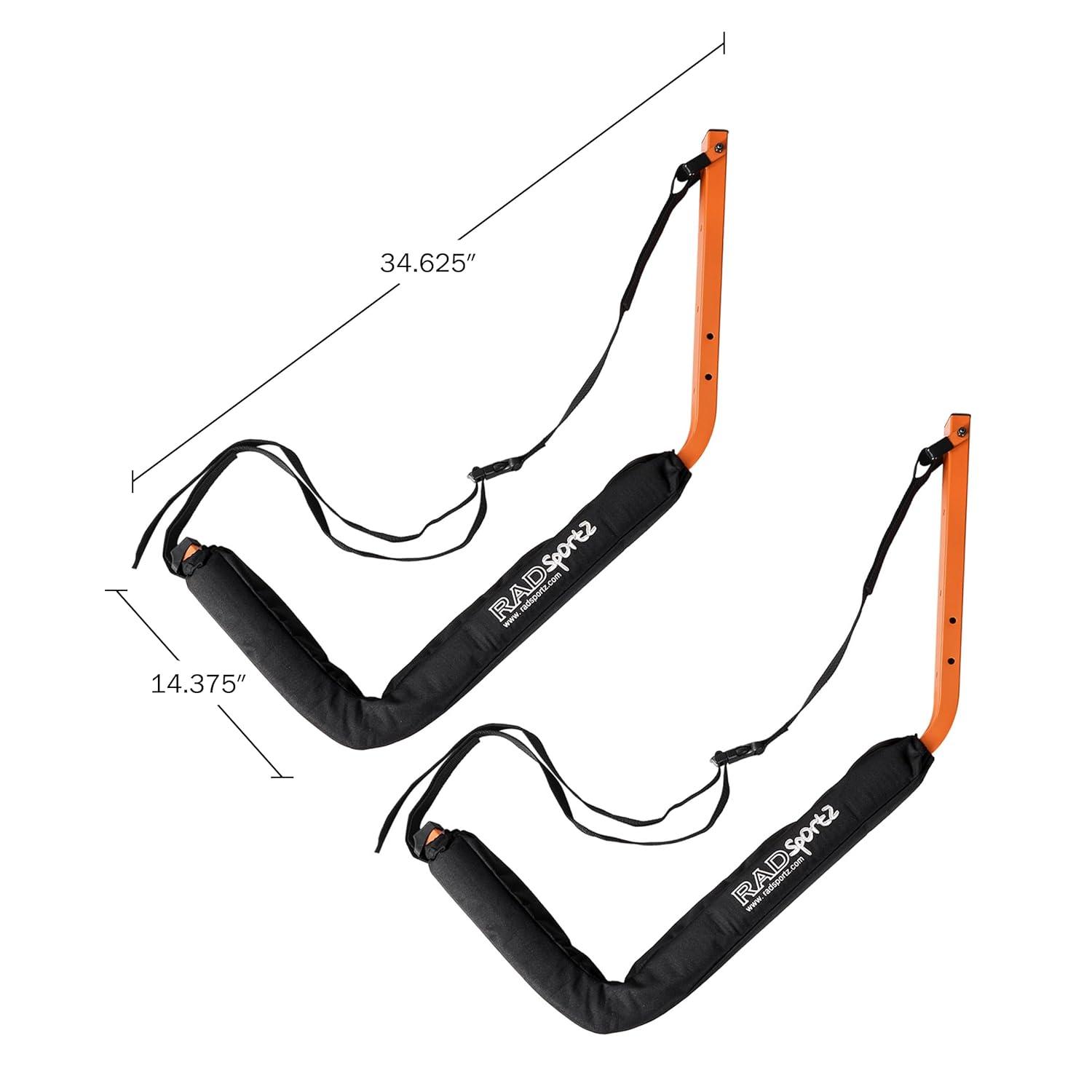 Kayak Storage System - Set of 2 Wall Mount Storage Hangers - 150lb Capacity Rack for Kayaks, Surfboards, Canoes, or Snowboards by Rad Sportz (Orange)