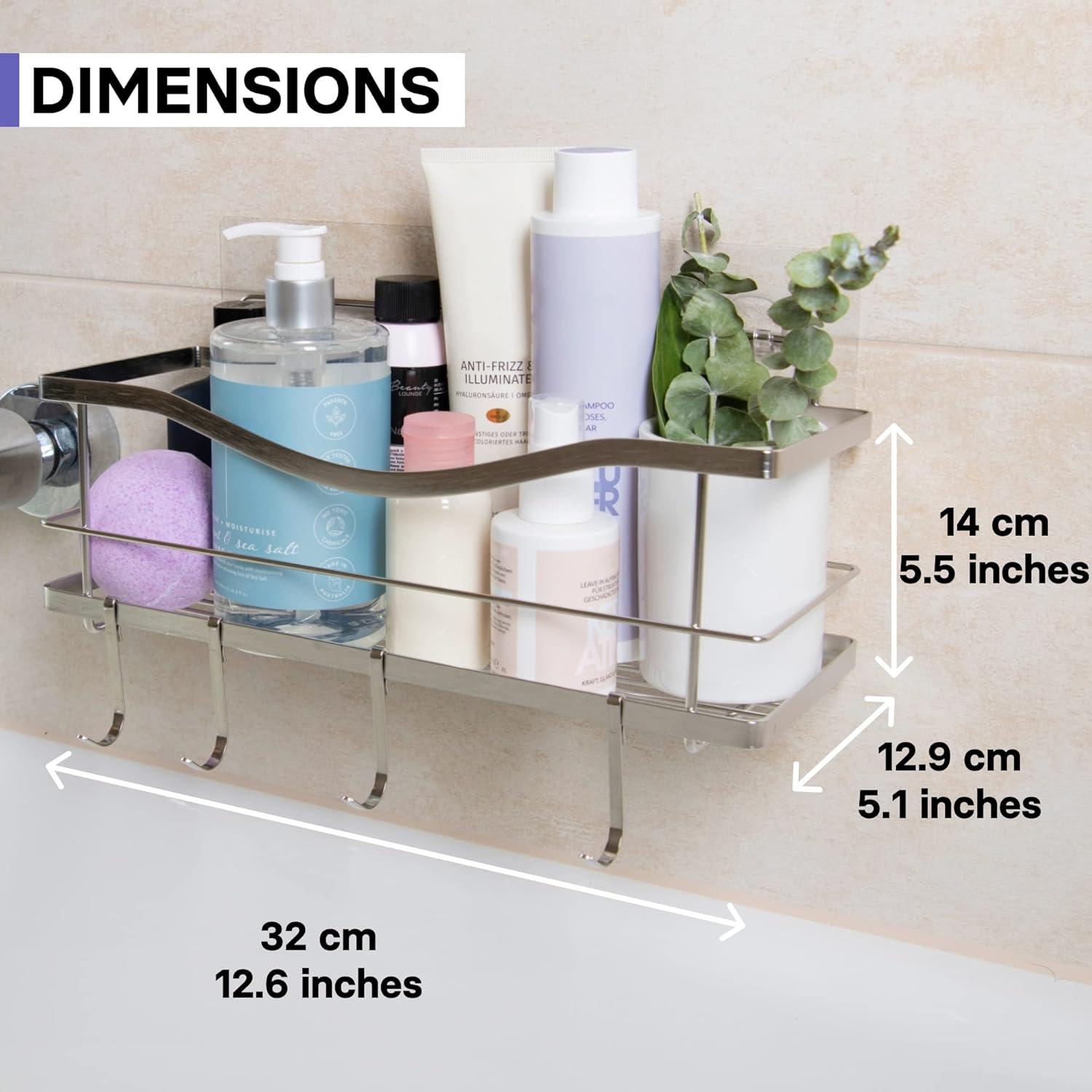 KINCMAX Premium Shower Caddy - Adhesive Bathroom Shower Organizer and Storage w/ 4 Hooks