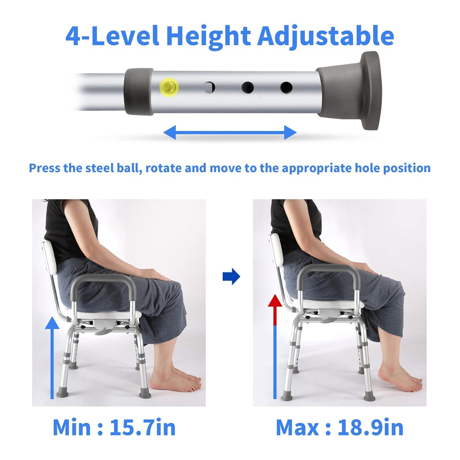Swivel Shower Chair - Rotating, Pivoting, Height Adjustable Bath Chair for Seniors with Shower Head Holder
