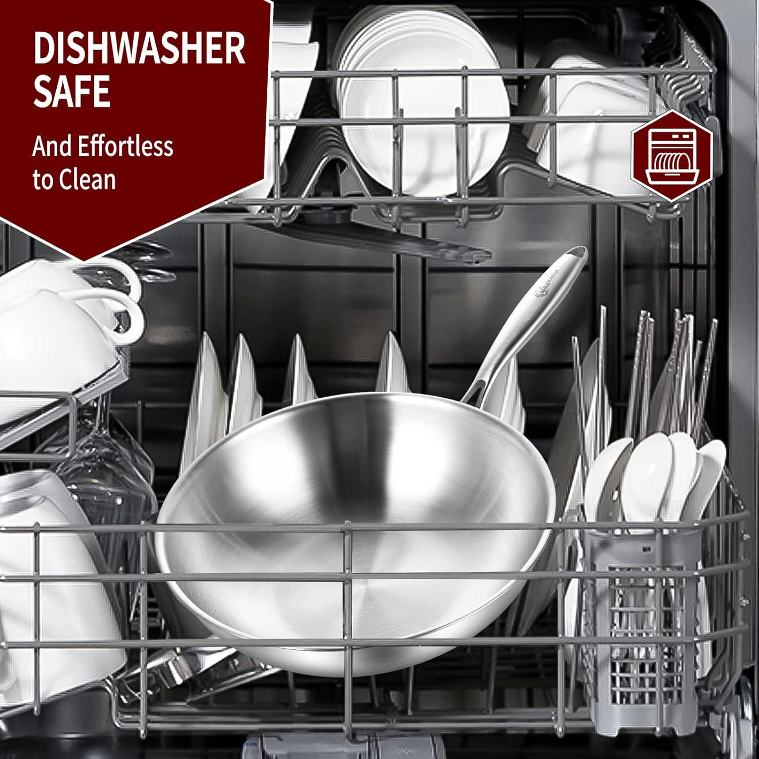 LOLYKITCH 12 Inch Tri-Ply Stainless Steel Wok Pan with Lid, Stir-Frying Pan,Induction Cooking Pan,Dishwasher and Oven Safe,Heavy Duty and Detachable Handle.