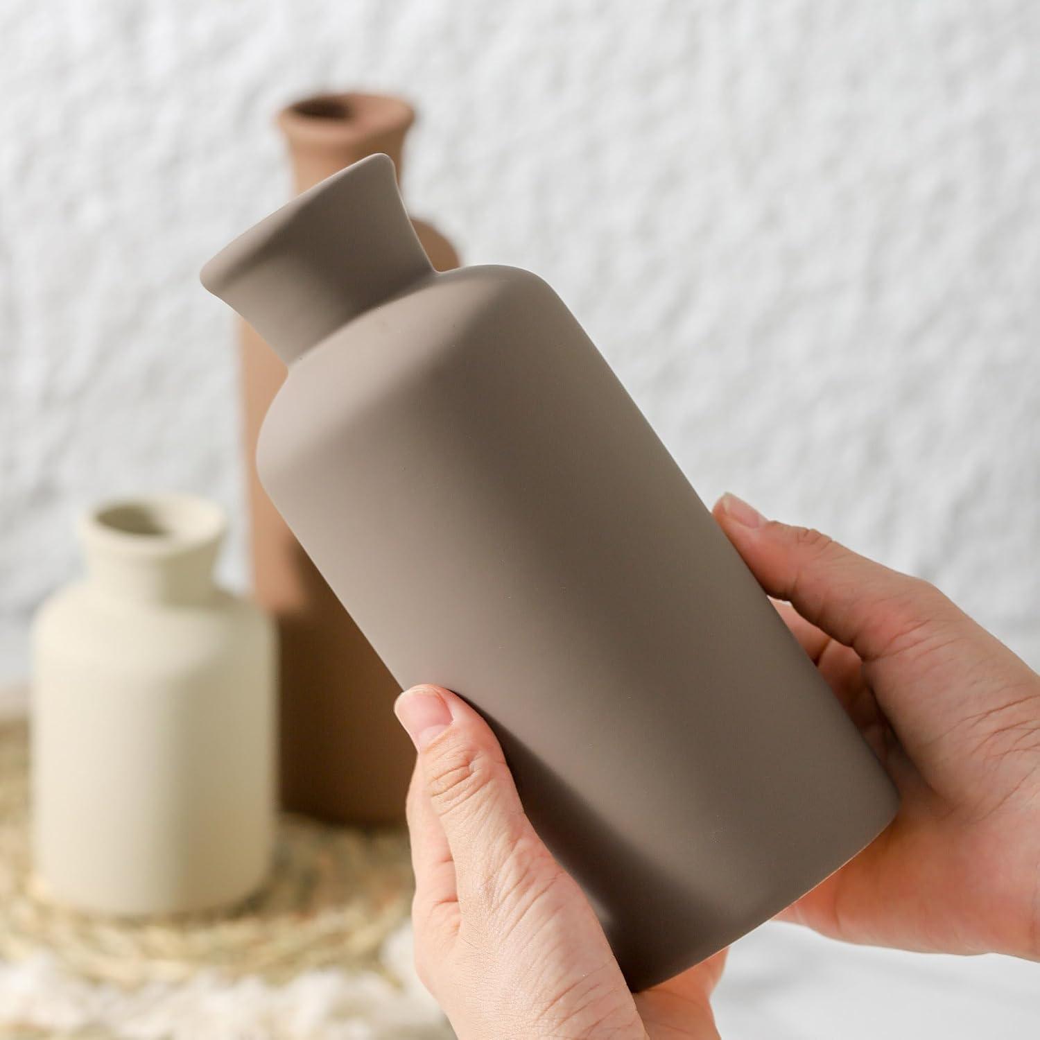 Lark Manor™ Set Of 3 Ceramic Vases, Modern Neutral Home Decor For Farmhouse, Rustic, Or Boho Style - Perfect For Fresh Or Dried Flowers, Table, Mantel, Shelf, Entryway, Living Room, Kitchen, Bathroom - Brown