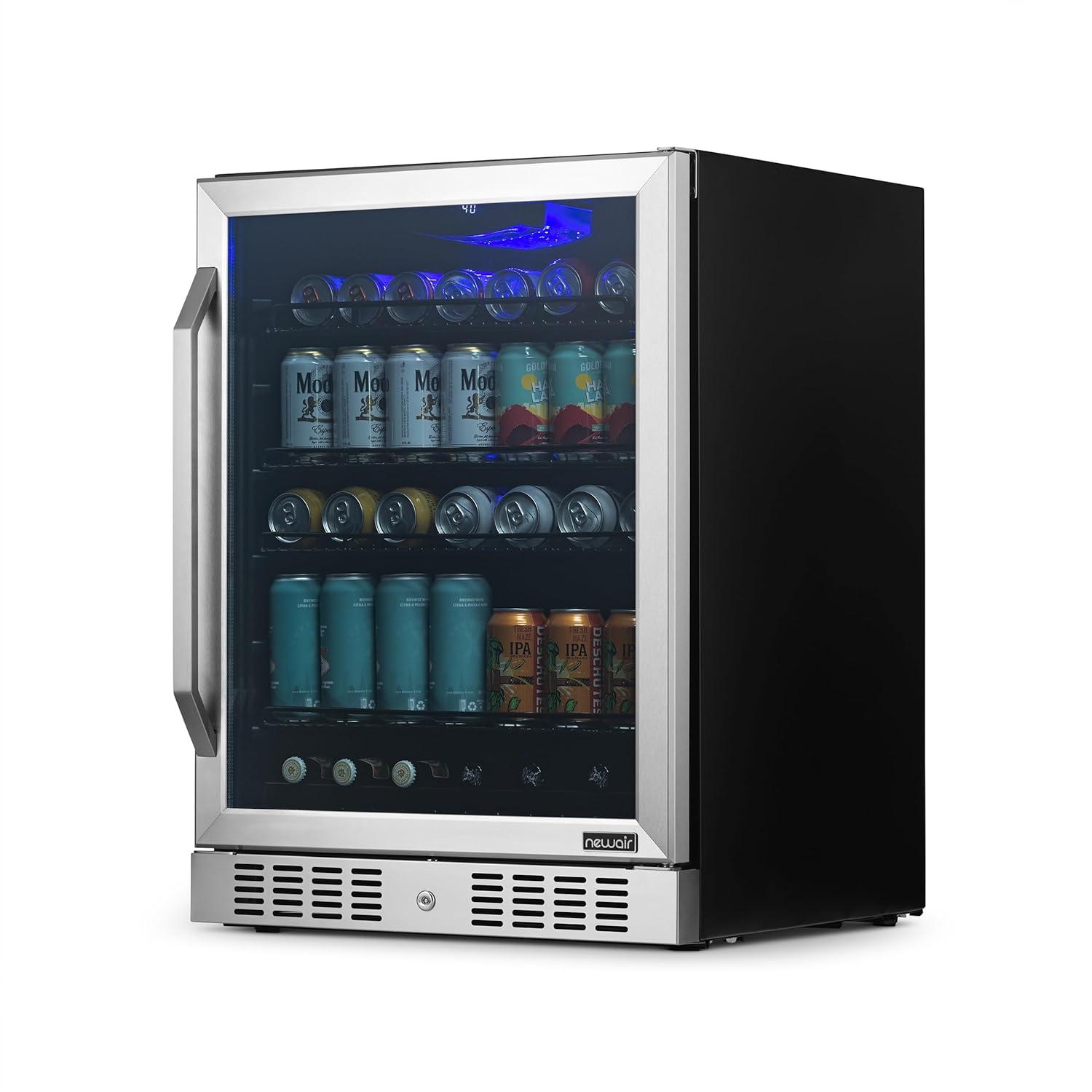 Newair 24" Built-in or Freestanding 177 Can Beverage Fridge in Stainless Steel