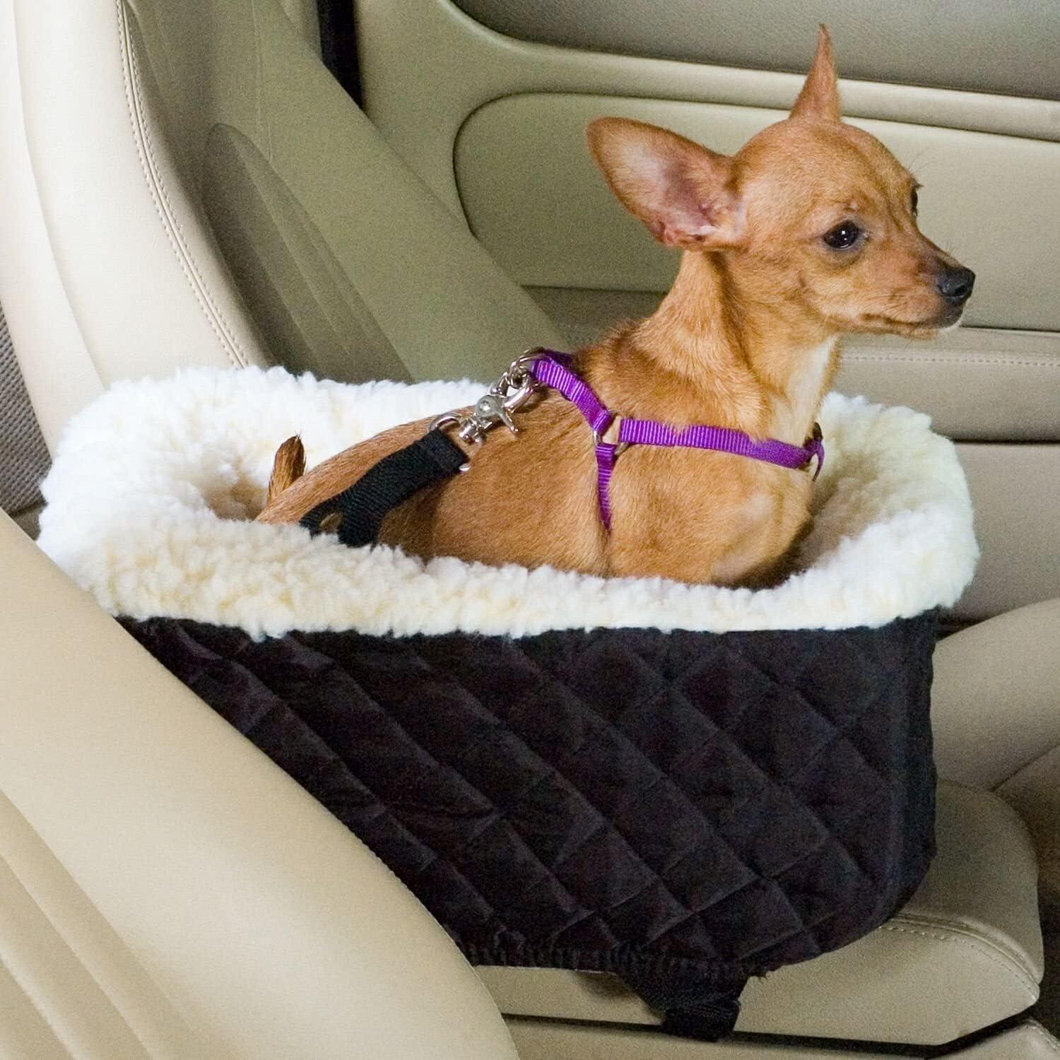 Snoozer Pet Products Luxury Console Dog Car Seat, Small, Black, Quilted Twill